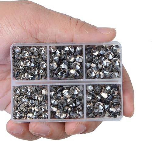 Miniatura 2 de LPBeads - 6400 unidades de diamantes de imitación termoadhesivos color negro transparente con parte trasera plana, 5 tamaños mixtos, gemas de