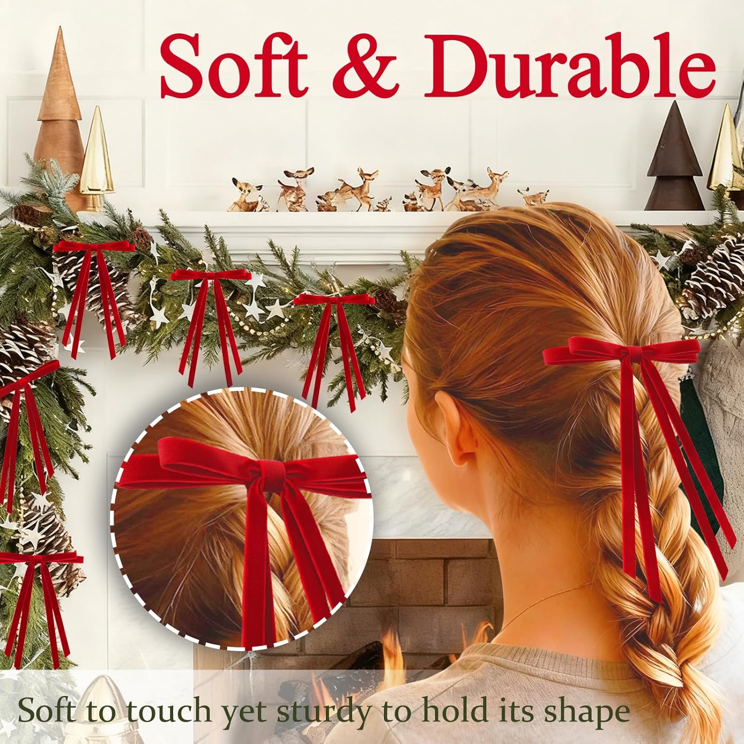 24 Pcs Christmas Bows for Tree, Red Velvet Ribbon Bow for Christmas Tree, Pre-Tied Vintage Xmas Bows for Xmas Trees Wreaths Gifts Wedding Indoor Outdoor Decorations, 5 x 7 Inch - Image 6