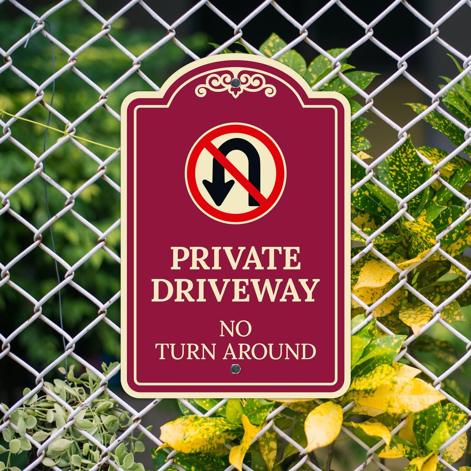 Private Driveway No Turn Around Décor Sign, (SI-73337) Burgundy Dark, 12x18 Inches, ACM, Fade Resistant, Made in USA