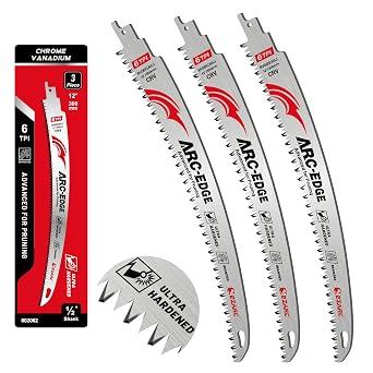 EZARC Reciprocating Saw Blades Wood Long Curved Edge CRV 6 TPI 300 mm