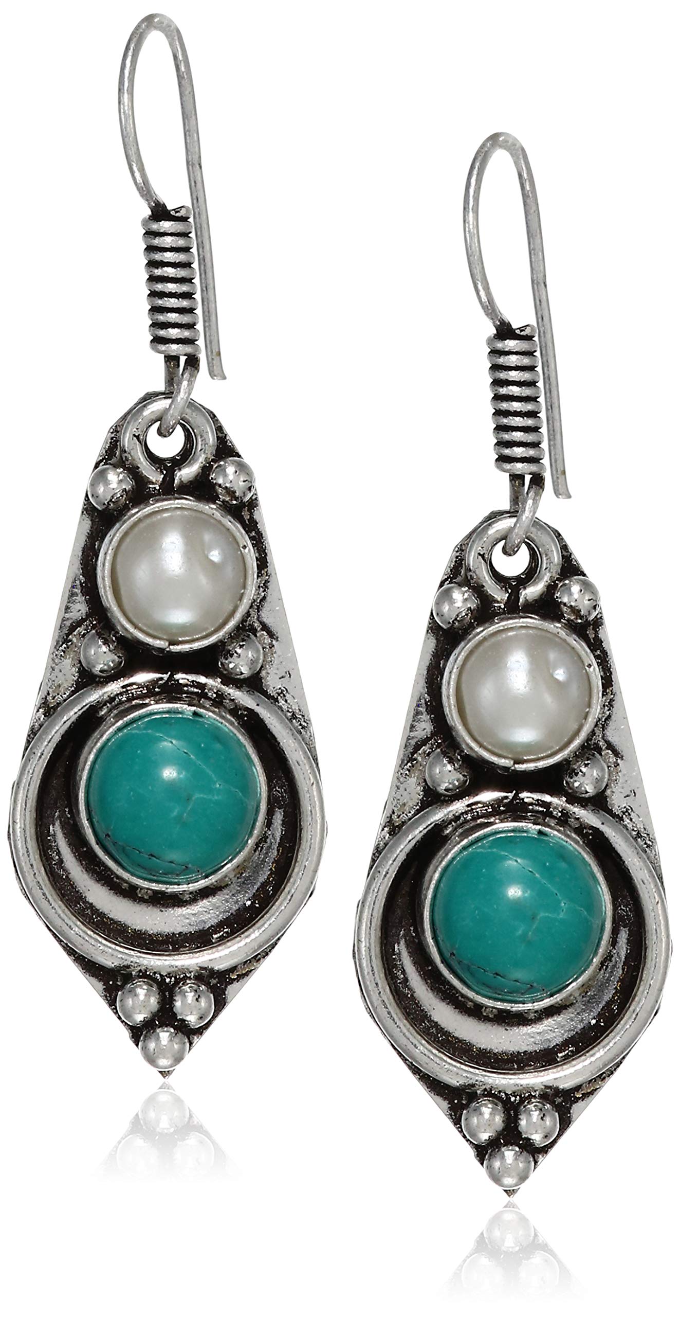 PRAANJAL Silver-Plated, Brass Tribal, Ethnic, Vintage Drop Earrings for Women, Girls, Turquoise And White (B07YSRJ8GJ) Amazon Price History, Amazon Price Tracker