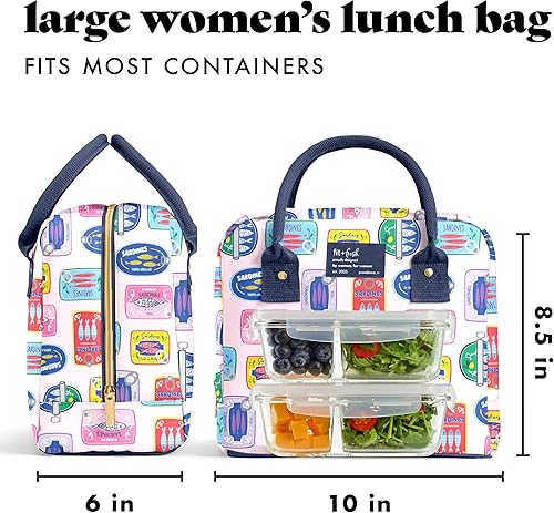 Miniatura 4 de Fit & Fresh Bloomington - Lonchera grande térmica para el trabajo, con contenedores, resistente a las manchas, con cierre, estampado de sardinas