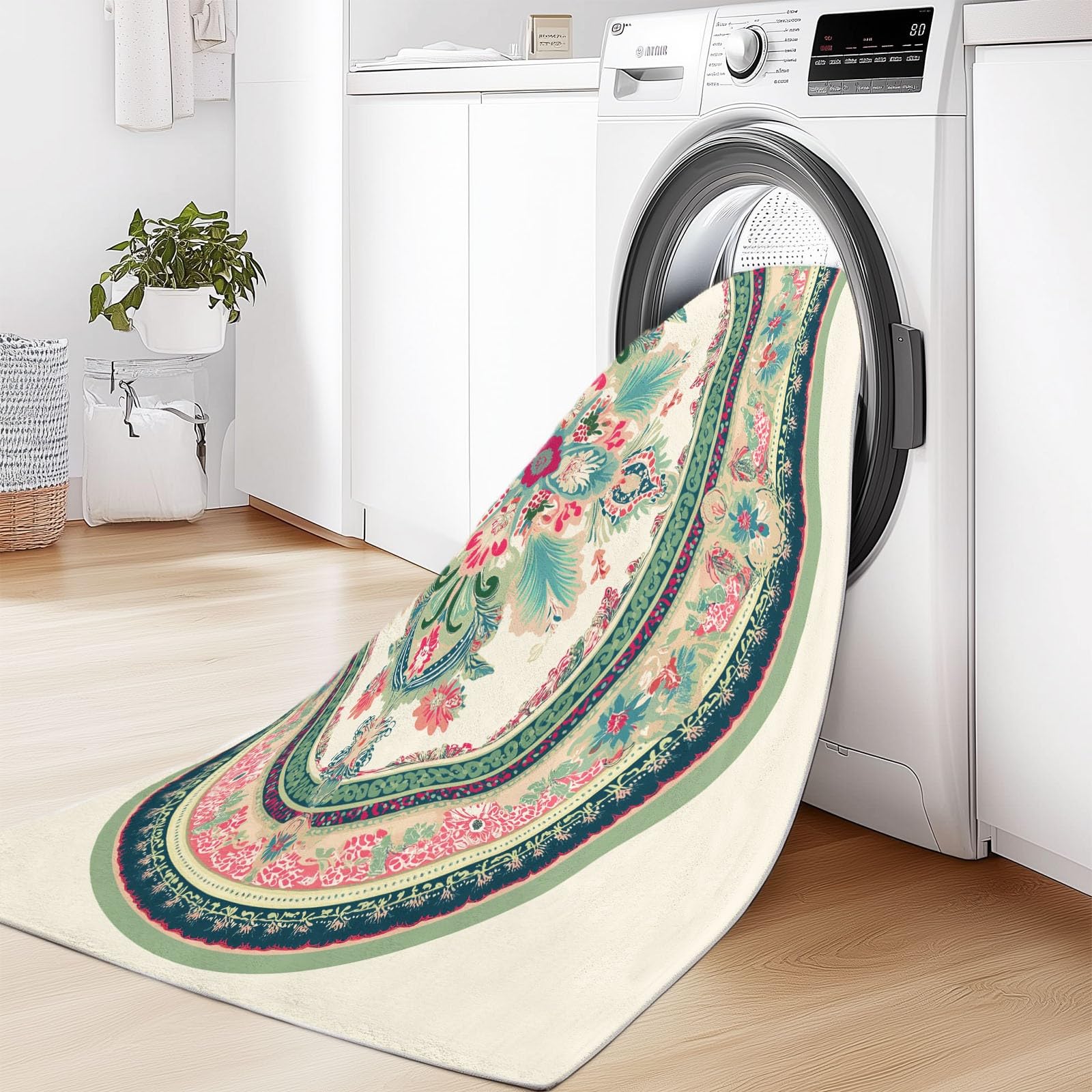 Generico Area Tappeto Soggiorno, Retrò Forma Ovale Motivo Paisley Tappeti Lavabile in Lavatrice Morbido Pile Sala Bambino Cameretta da letto Home Decor Tappeto antiscivolo 100 x 150 cm, Crema