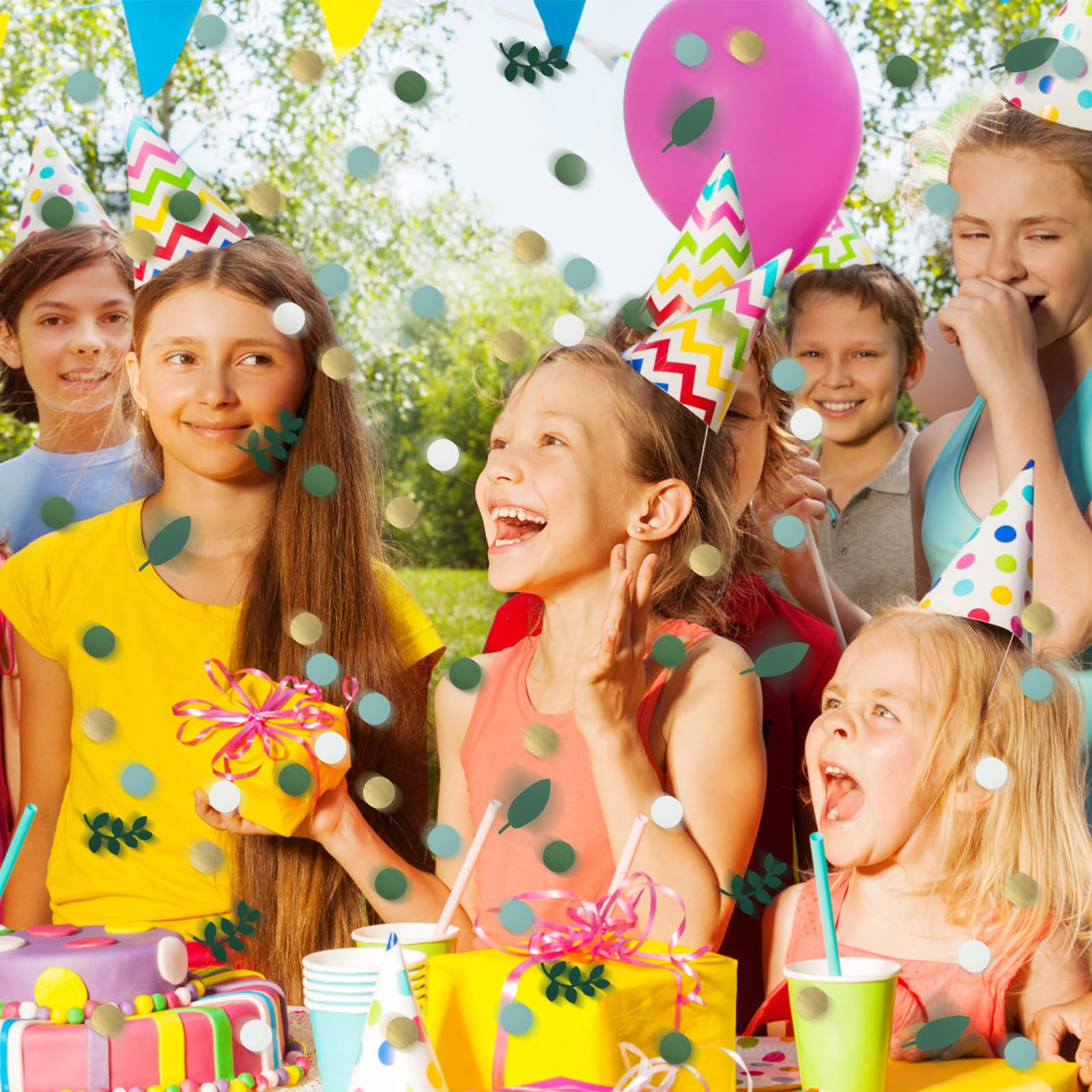 200 Stuks Groen-gouden Confetti – Bladeren, Cirkels & Hartjes – Voor Bruiloft, Verjaardag, Tafeldecoratie & Feest