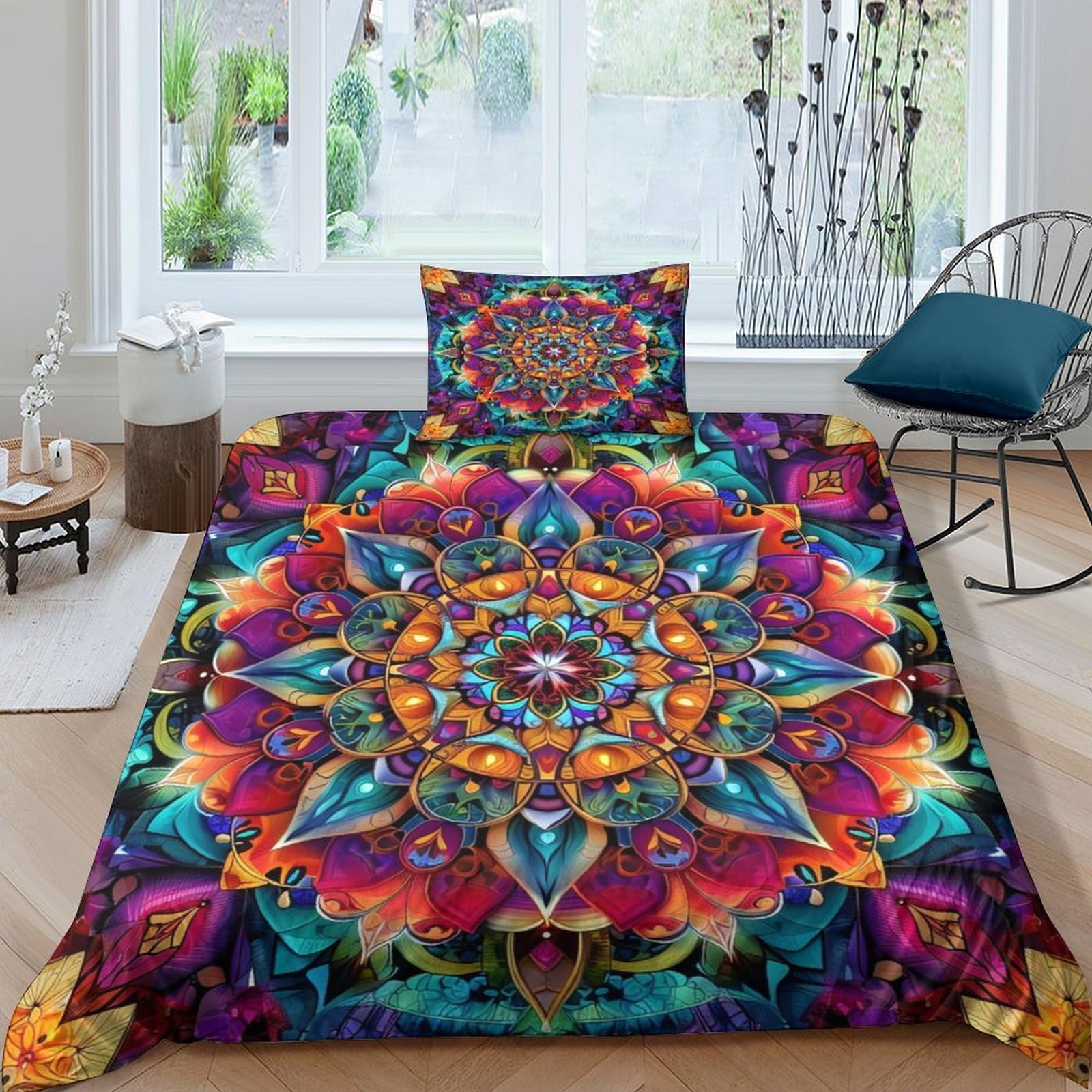 Ensemble literie Datura imprimé 3D avec housse de couette single microfibre 135x200 et taies