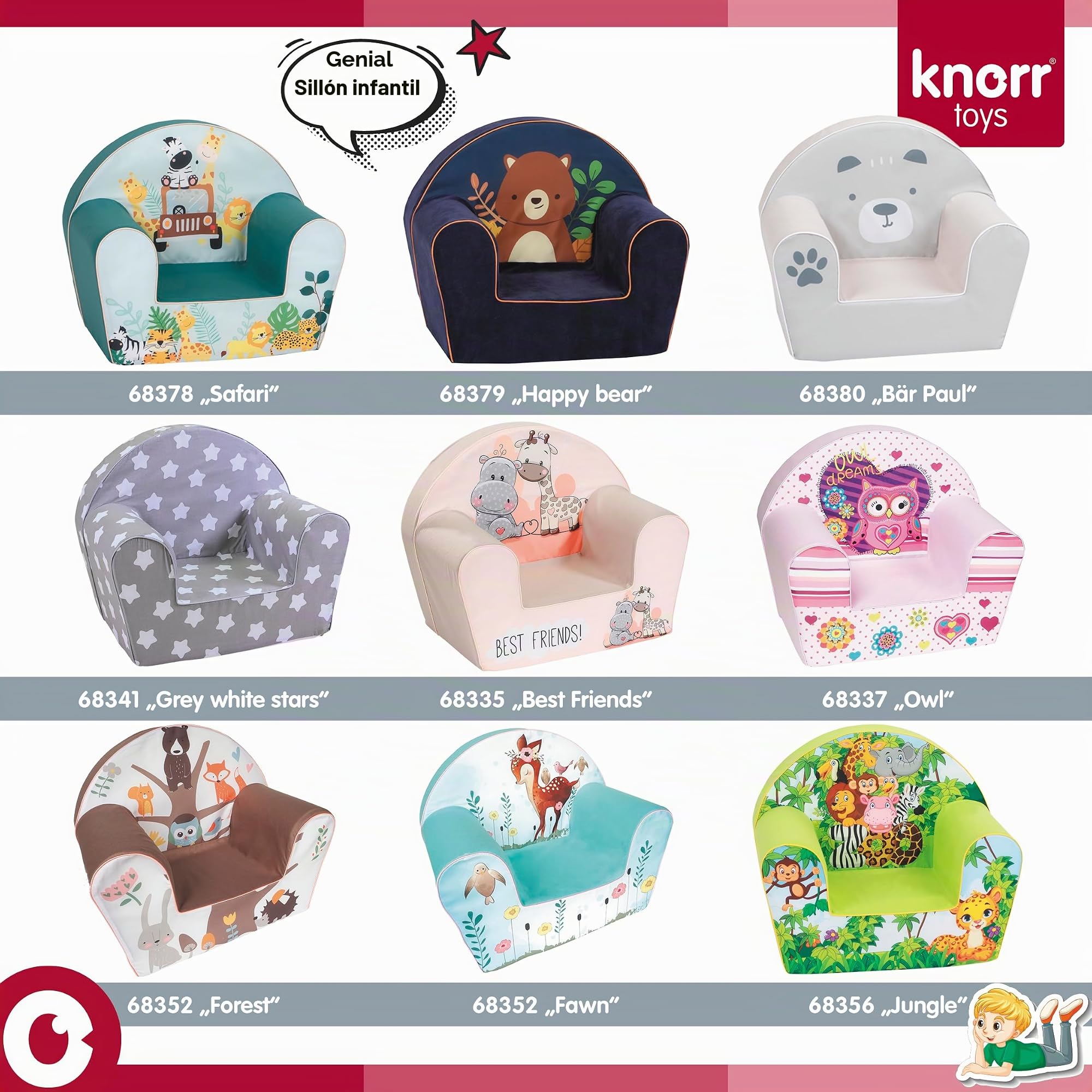 KNORRTOYS.COM- Sillón, Estampado Animal, Color Blanco marrón (68348)