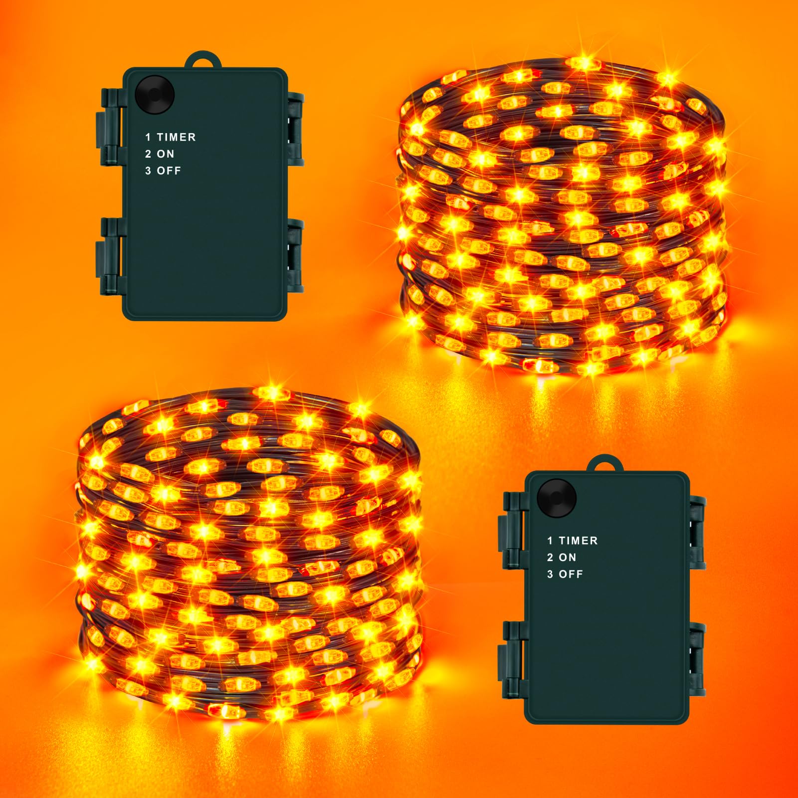 Halloween Lights Outdoor, Total 10M 100LED Orange Fairy Lights with Timer