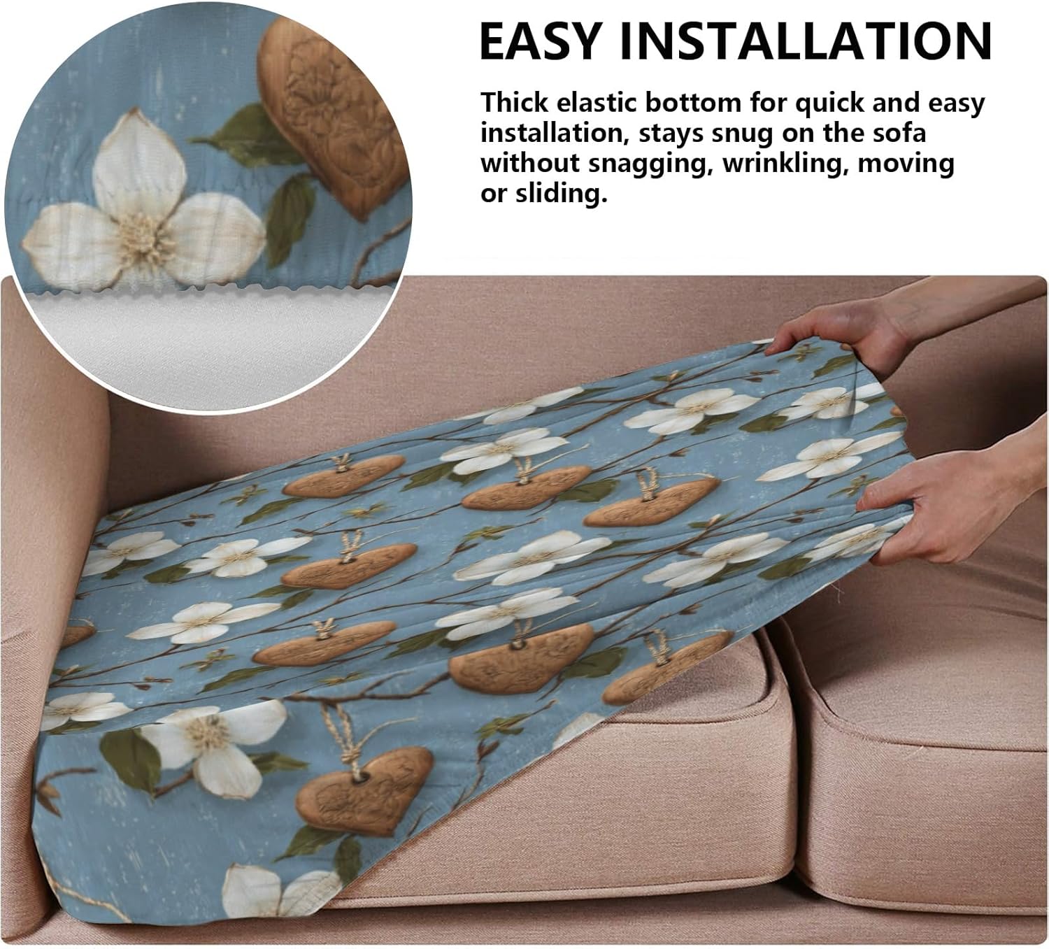 Art Rustic Heart Blue Loveseat Covers Couch Covers for 2 Cushion Couch, 2-Piece Stretch Sofa Slipcovers Anti-Slip Washable Furniture Protectors for Dogs Pets