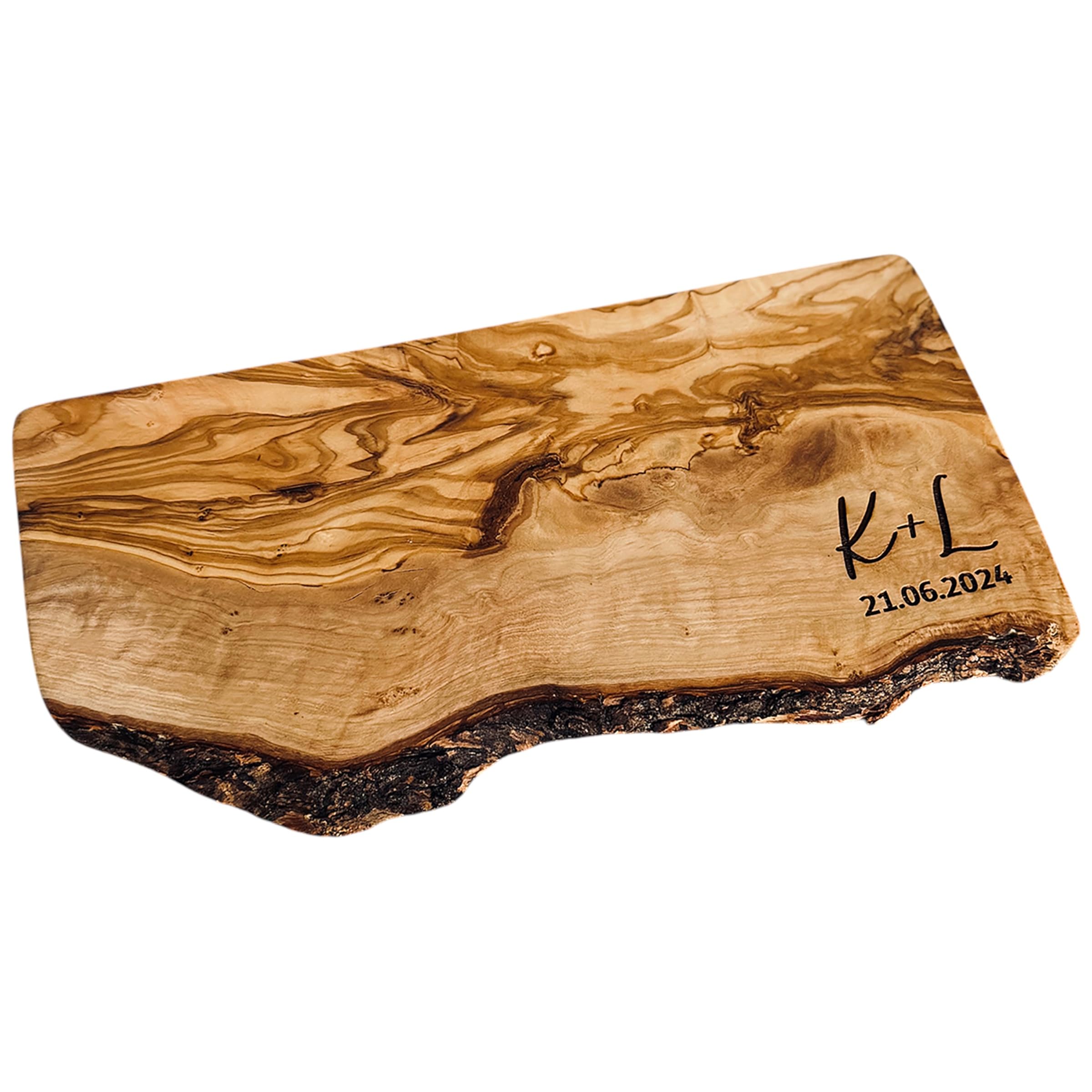 Couples Gift Personalised Olive Wood Cutting Board Chopping Board Wedding Gift New Home Gift Engagement Wedding Anniversary Valentines Initials Design in 25cm 30cm 40cm 50cm (Rustic 30cm) โ image 1