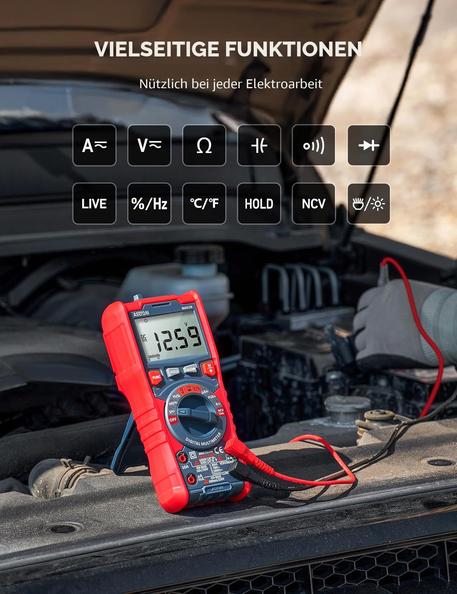 AstroAI Multimeter Digital, 6000 Counts Spannungsprüfer Auto-Range mit NCV