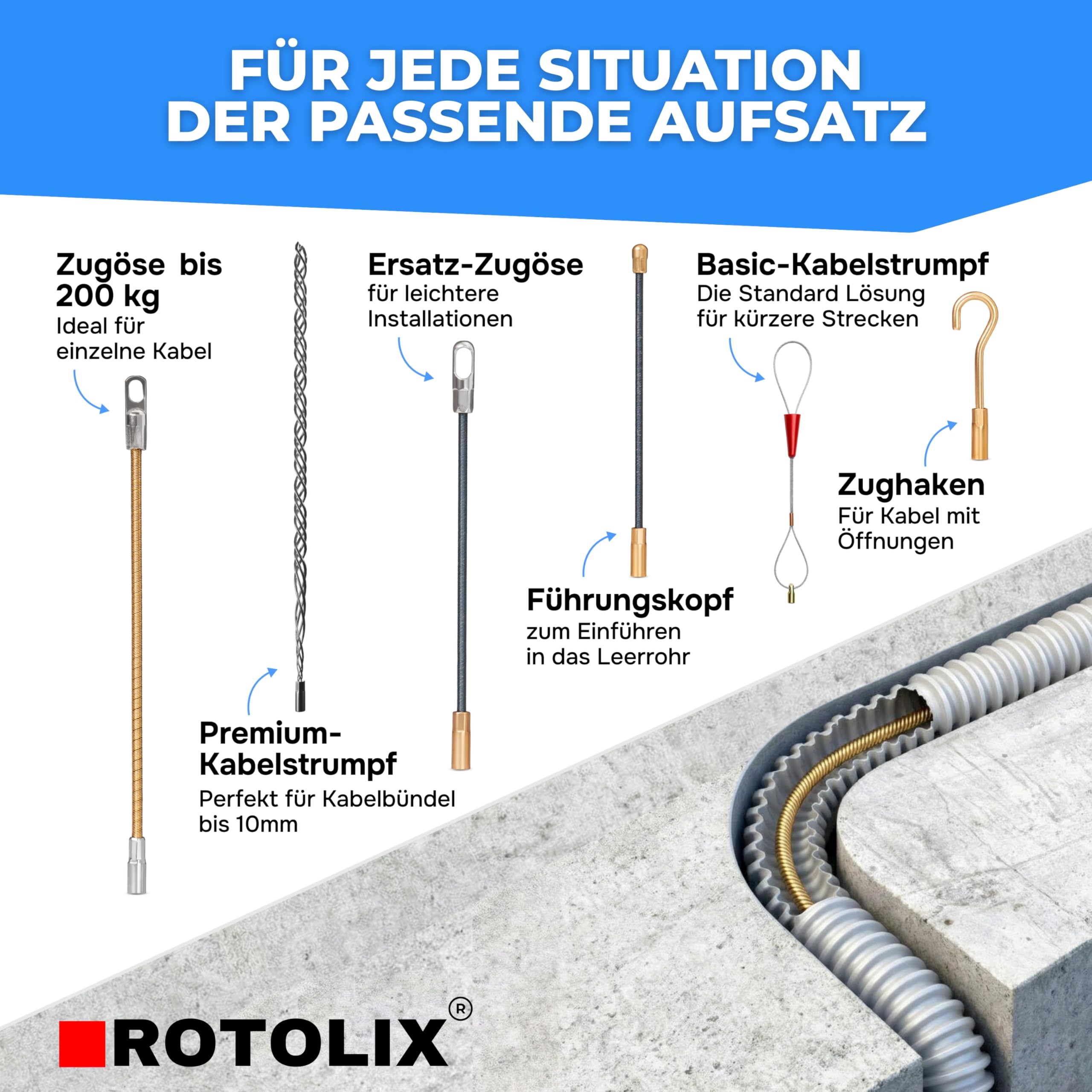 Kabeleinziehhilfe – Einziehspirale, 30m Kabel Einzugshilfe für Leerrohr mit Premium-STAHL-Seil & 200 KG Zugkraft | Einziehhilfe – Zugdraht für Elektro & Glasfaser
