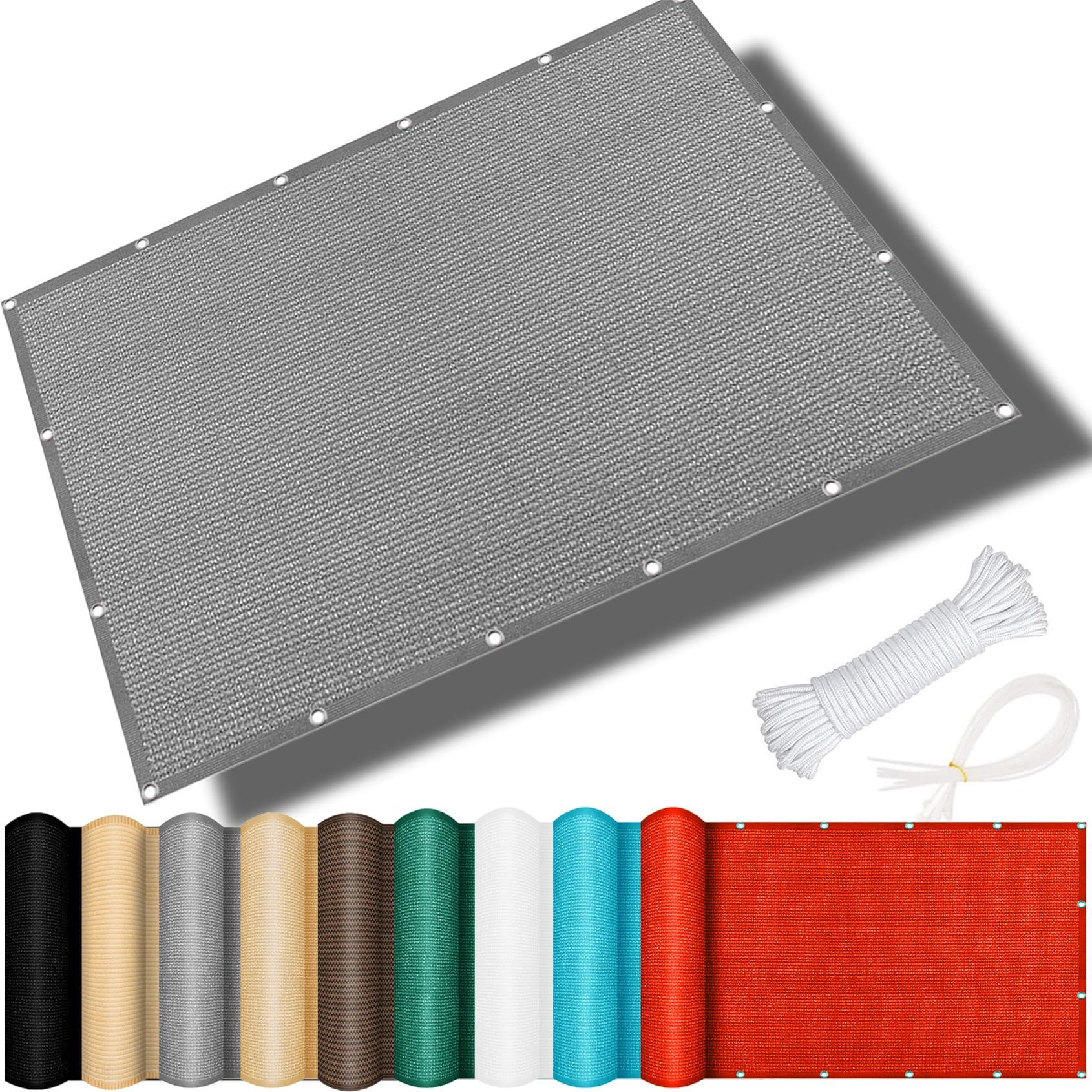Voile Ombrage Toile Respirant 180x200 en Filet d'Ombrage de Jardin Anti Coupe-Vent Gris