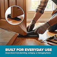 Vista 4 de Strongest Home Cuña de tope de puerta resistente (2 piezas negras), tope de puerta de goma antideslizante y metal para puertas pesadas, funciona