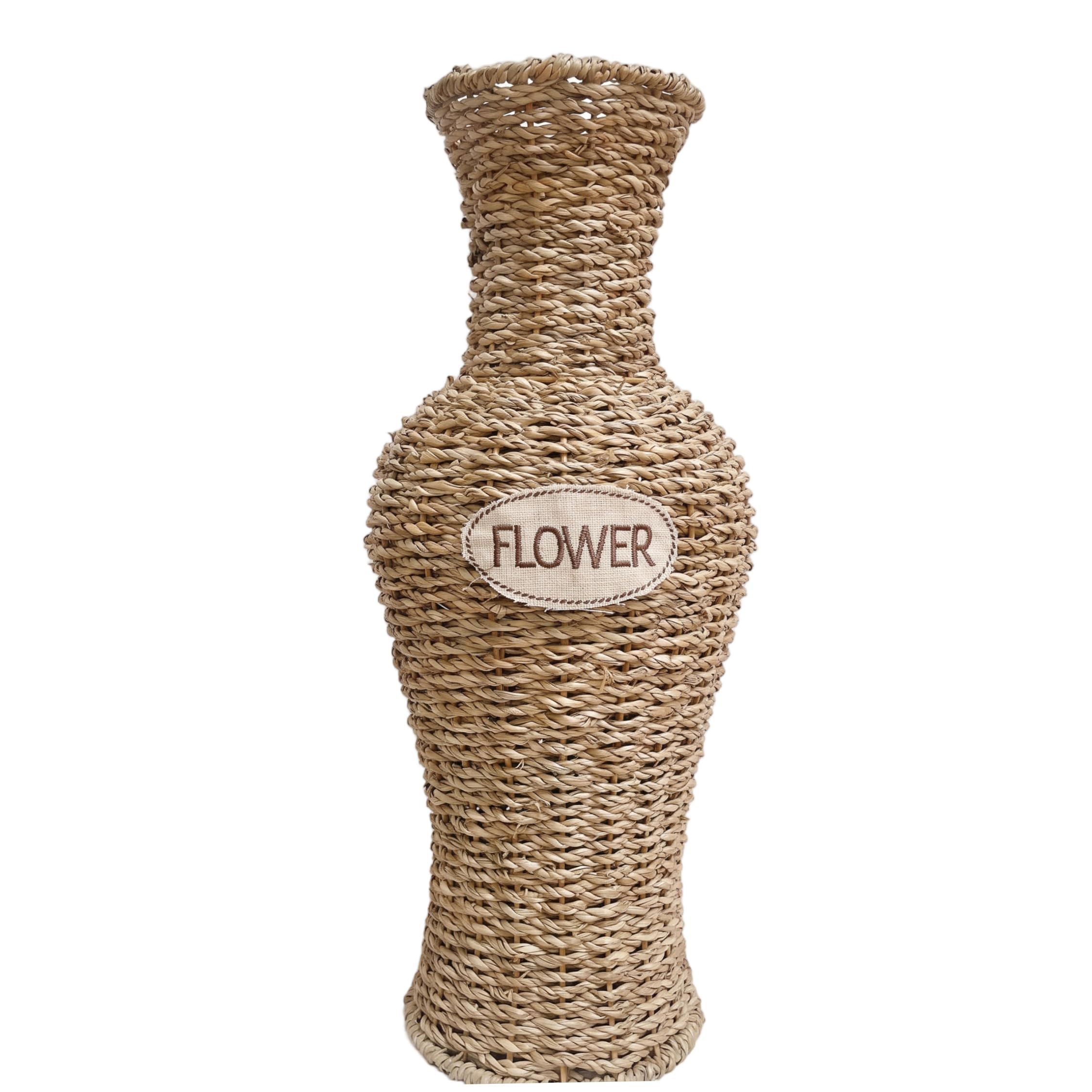 Tsawntd Woven Vase, Tall Wicker Floor Vase, Natural Straw Woven Flower Vases with Decorative Label, Khaki Wicker Vases for Flowers Tall