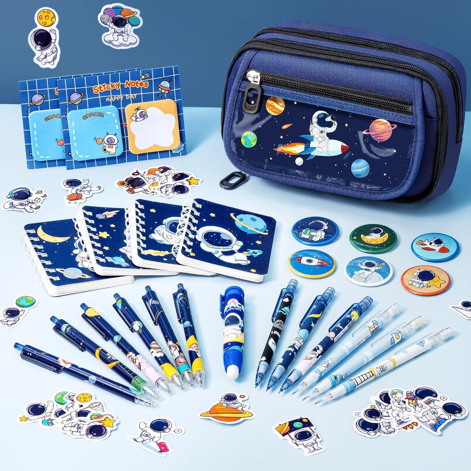 Fimibuke Kids Backpack for School Boys, 30PCS Space Toddler School Supplies Stationery Set with Bookbag Pencil Case Pins Gel Pens Pencils Notebooks Easter Gifts for Kindergarten Elementary Student