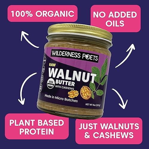 Miniatura 4 de Wilderness Poets Mantequilla de nuez con anacardos, mantequilla de nuez cruda orgánica, medio galón (64 onzas), tarro de vidrio de 4 libras