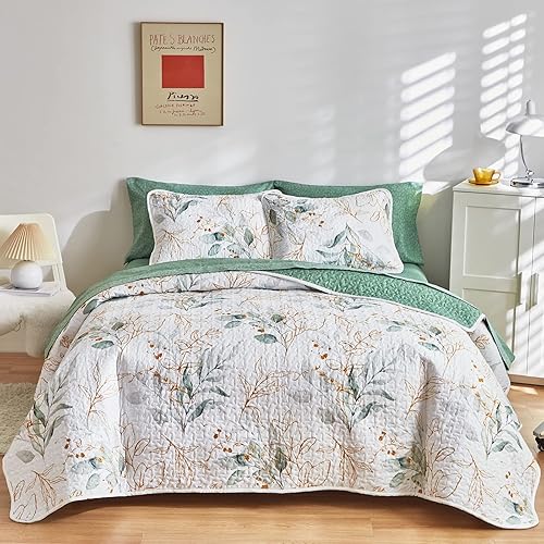 Miniatura 19 de Joyreap - Juego de colcha de poliéster. Floral Aqua,Botánico 02,Botanical Blue,Floral Light caqui,Botánico 01