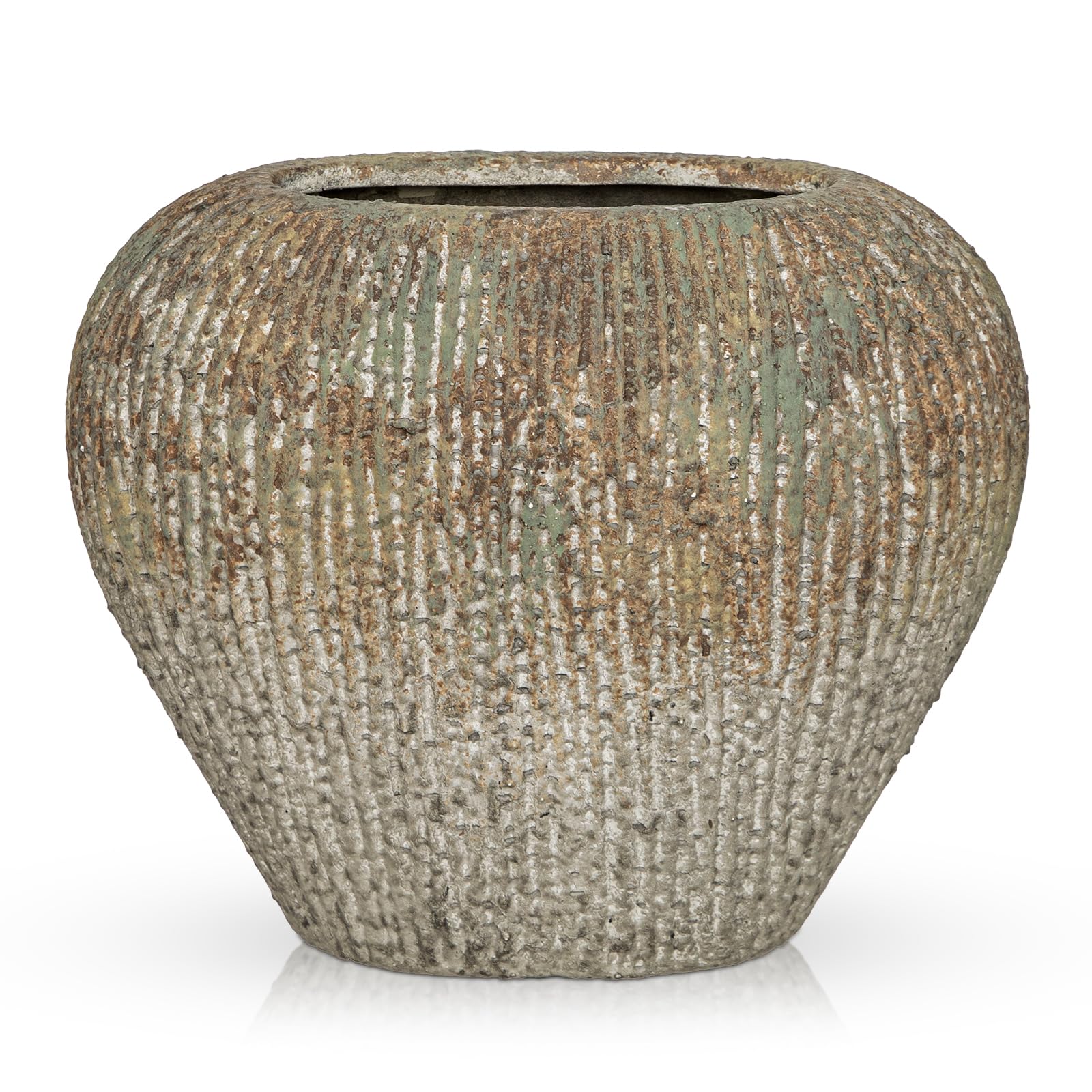 Briful 6.9" Slim Flat Ceramic Vase for Home Decor | 17cm Ribbed Moss Gray Flower Vase | Space-Saving Narrow Decorative Vases for Pampas Grass Artificial Flowers, Centerpiece Farmhouse Boho Decor — image 1