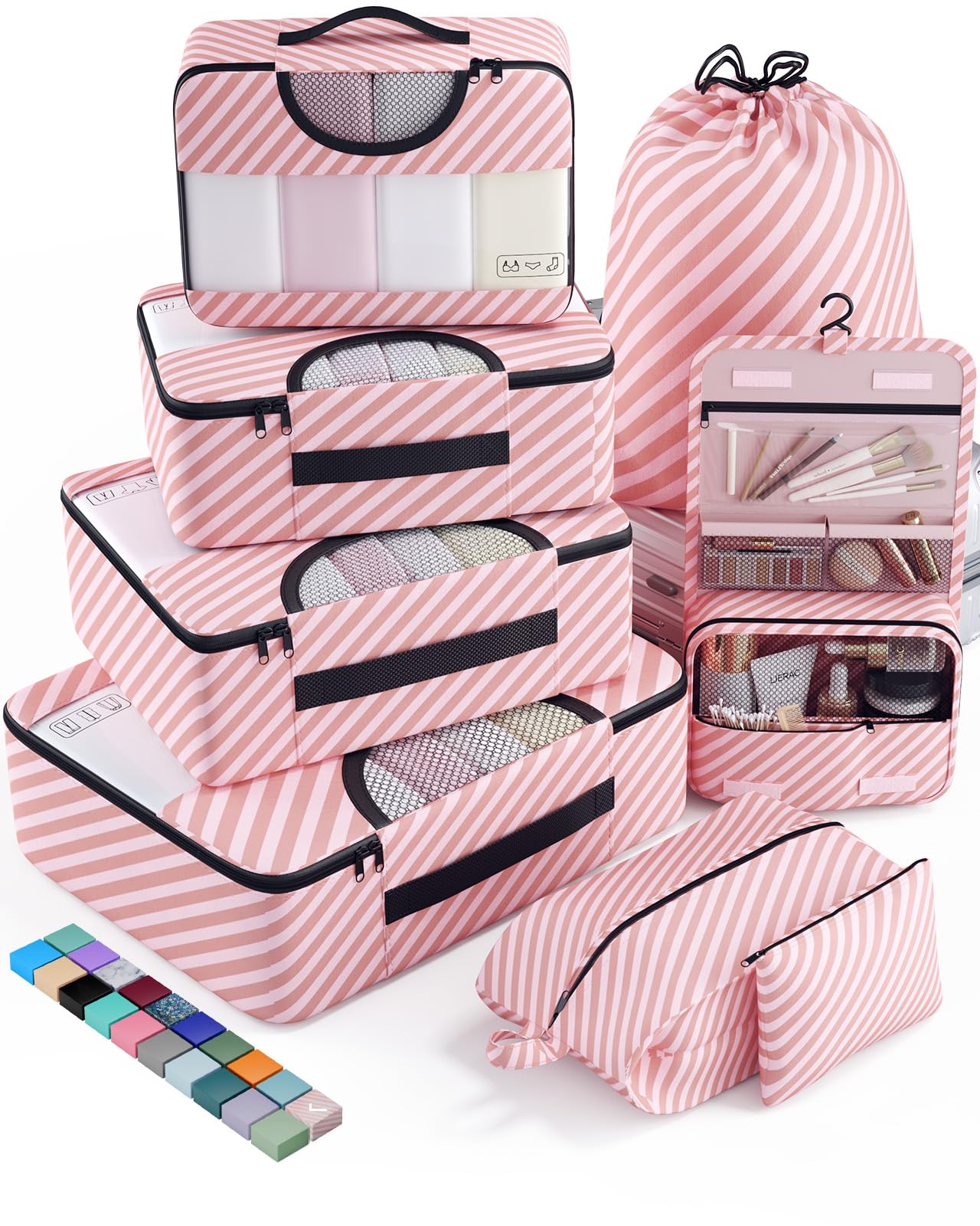 Veken 8 Set Packing Cubes for Travel Essentials, Suitcase Organizer Bags in 4 Sizes, Carry-On Luggage Accessories with Large Laundry & Hanging Toiletry Bag, Must-Have for Airplane, Road Trip & Camping