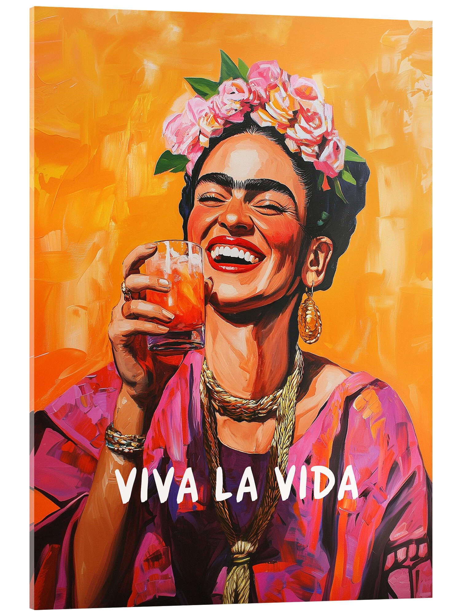 Posterlounge Viva La Vida Frida Acrylglasbild | 50 x 70 cm von Carina Artspace Orange Wandbilder Wanddeko