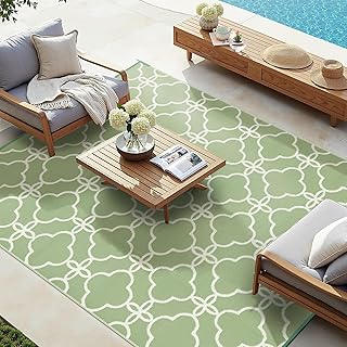 Ashler Outdoor Rug, Outdoor Plastic Straw Rug, 5x8 Reversible Sage Green...