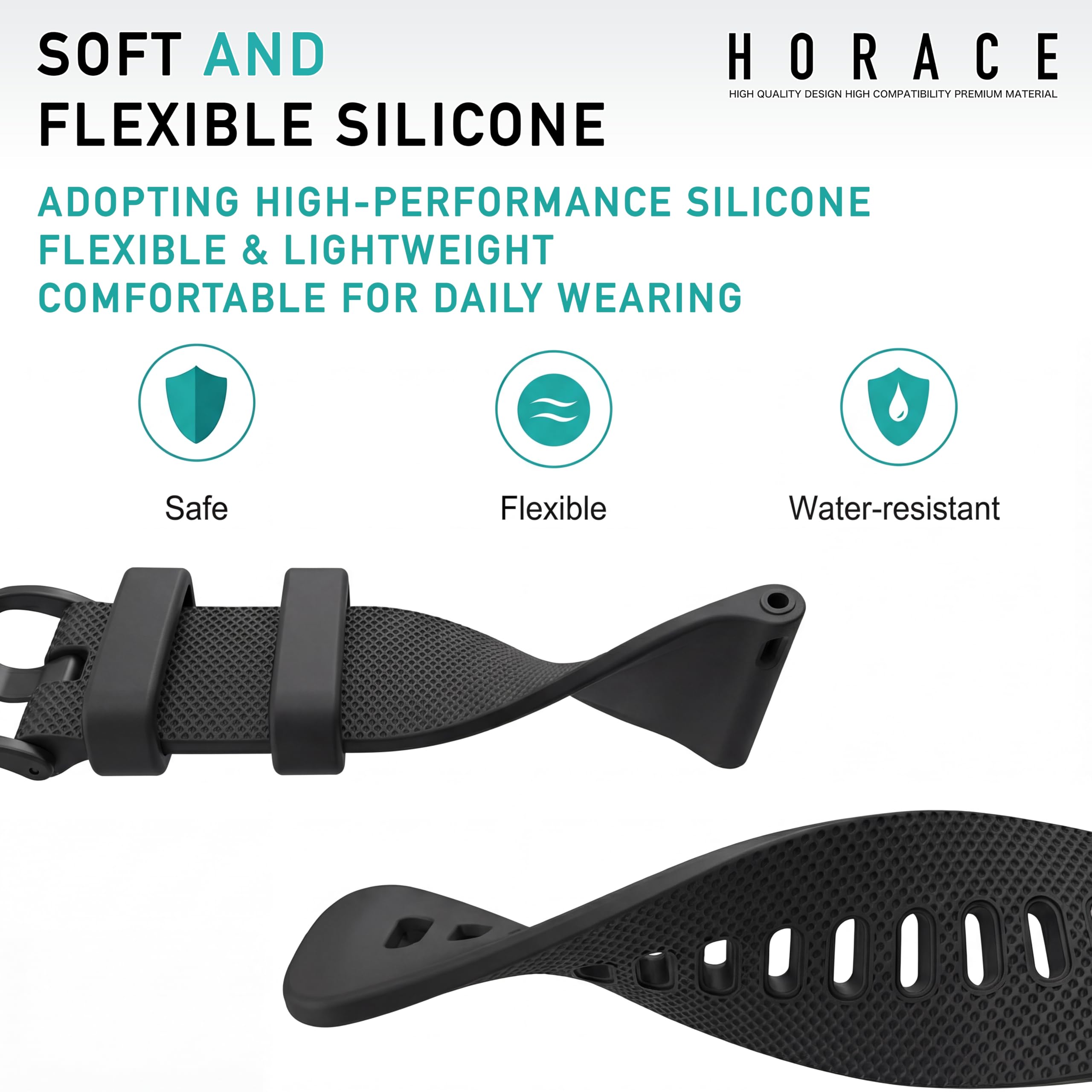 HORACE Silikonowy Pasek do Zegarka 20 mm 22 mm – Miękki, Oddychający, Szybkie Wypinanie, Klamra w Kolorze Paska – Unisex – Kompatybilny z Garminem i smartwatchami