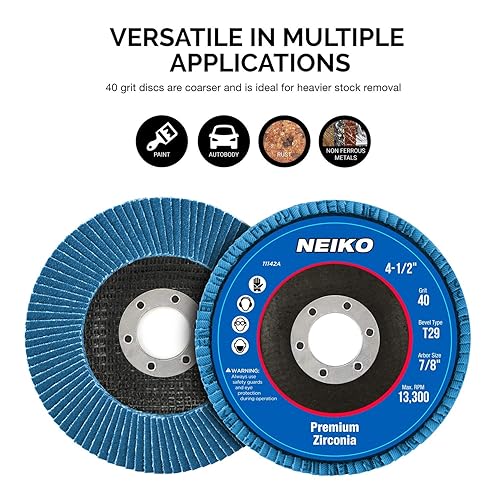 Miniatura 14 de Neiko 11255A Disco de solapa de circonita de alta densidad Jumbo Premium 4.5 pulgadas x 7/8 pulgadas, grano 40, tipo plano #27 - Paquete de 10