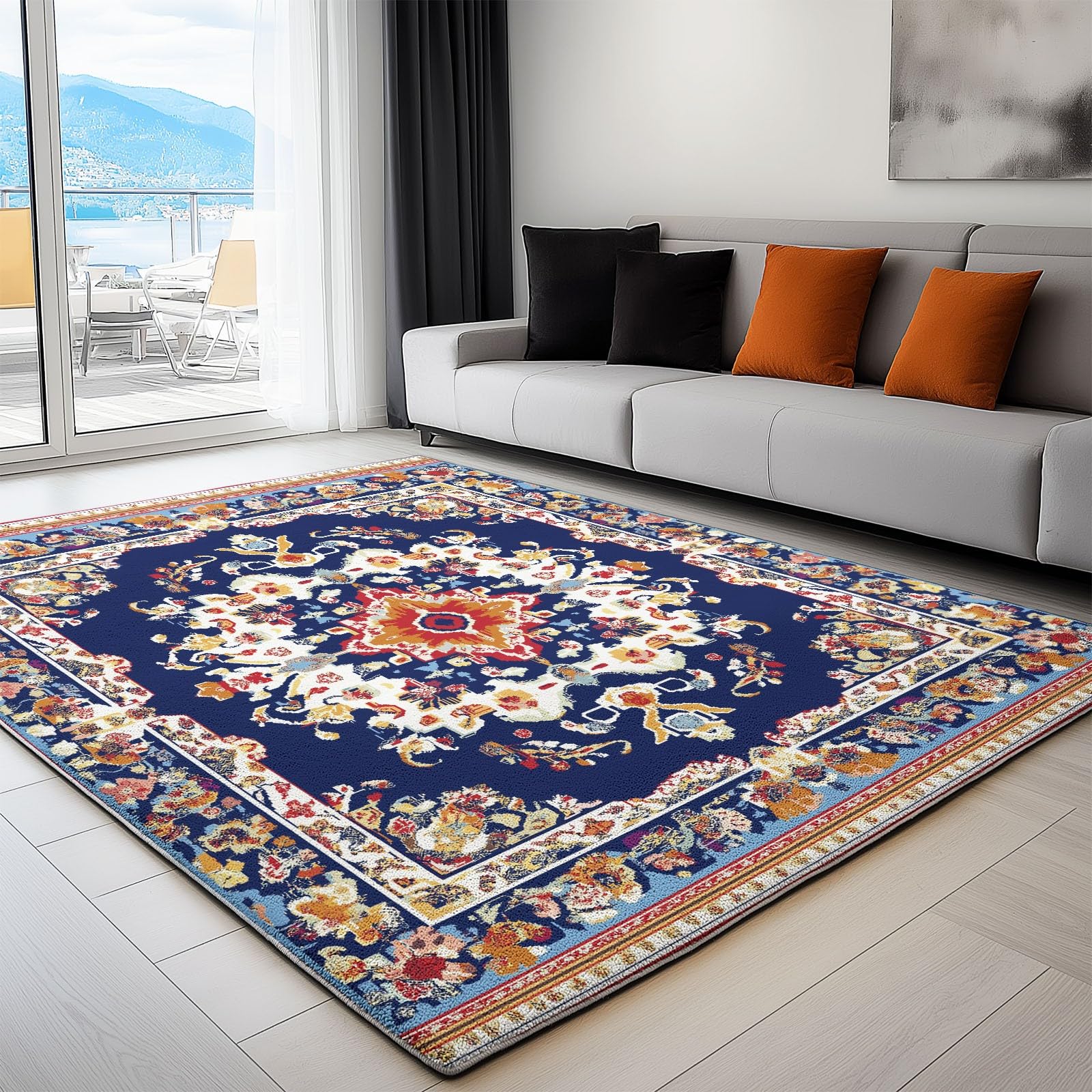 Moquette chambre descente de lit lavable 60x90 tapis salon floral résistant