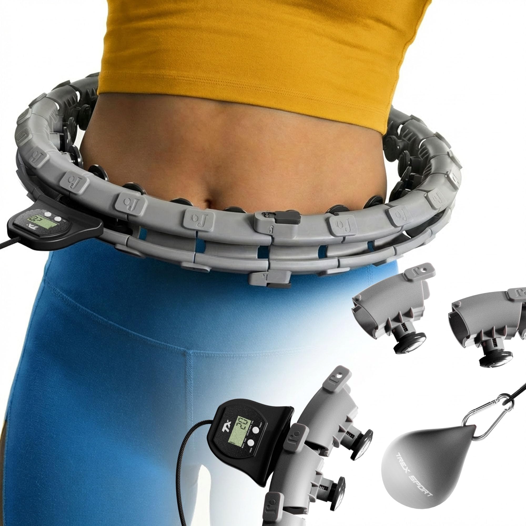 TREX SPORT Smart Hula Hoop Reifen Erwachsene mit Zähler und Gewicht Kugel TX-020CHH | LCD Display, 24 Segmente verstellbar, Massage mit Noppen