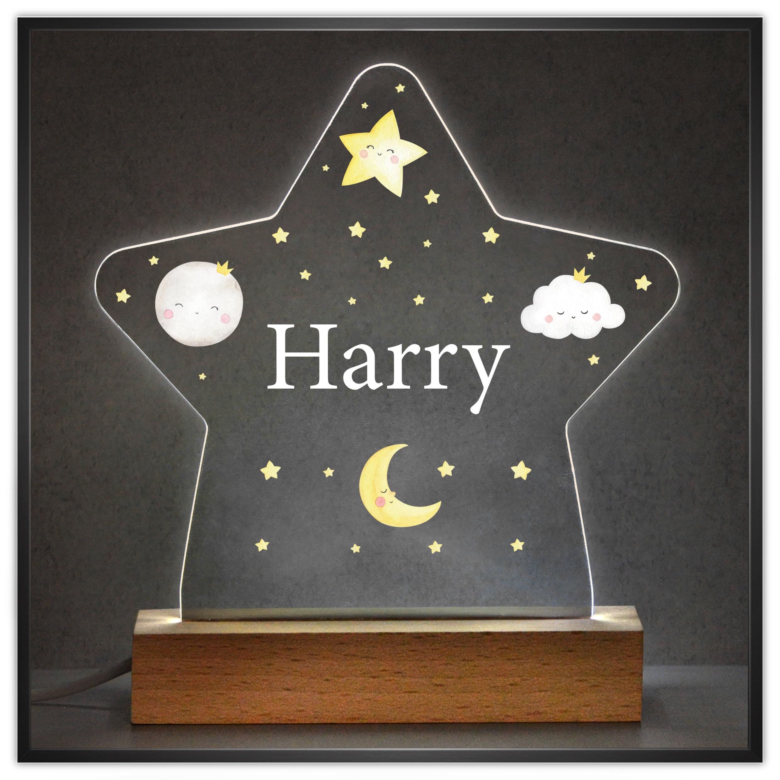 Beecreative Personalised Moon and Star Night Lights for Kids - Custom LED Night Light Gift For Girls Boys Children - Newborn Baby Baptism Christening Gifts - Nursery Decor Light
