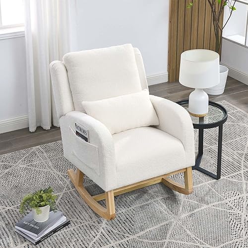 Miniatura 9 de Antetek Rocking Glider Chair for Nursery, Wingback Accent Rocker Chair Upholstered Tall Back Arm Chair w/Side Pockets, Modern Leisure Single Sofa