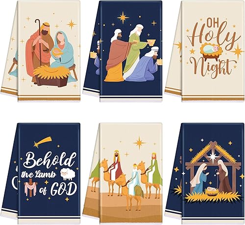 Miniatura 1 de FuWeave 6 toallas de cocina navideñas de 15.8 x 23.6 pulgadas, toallas decorativas de mano de Jesús, paños de té de Navidad para decoración de