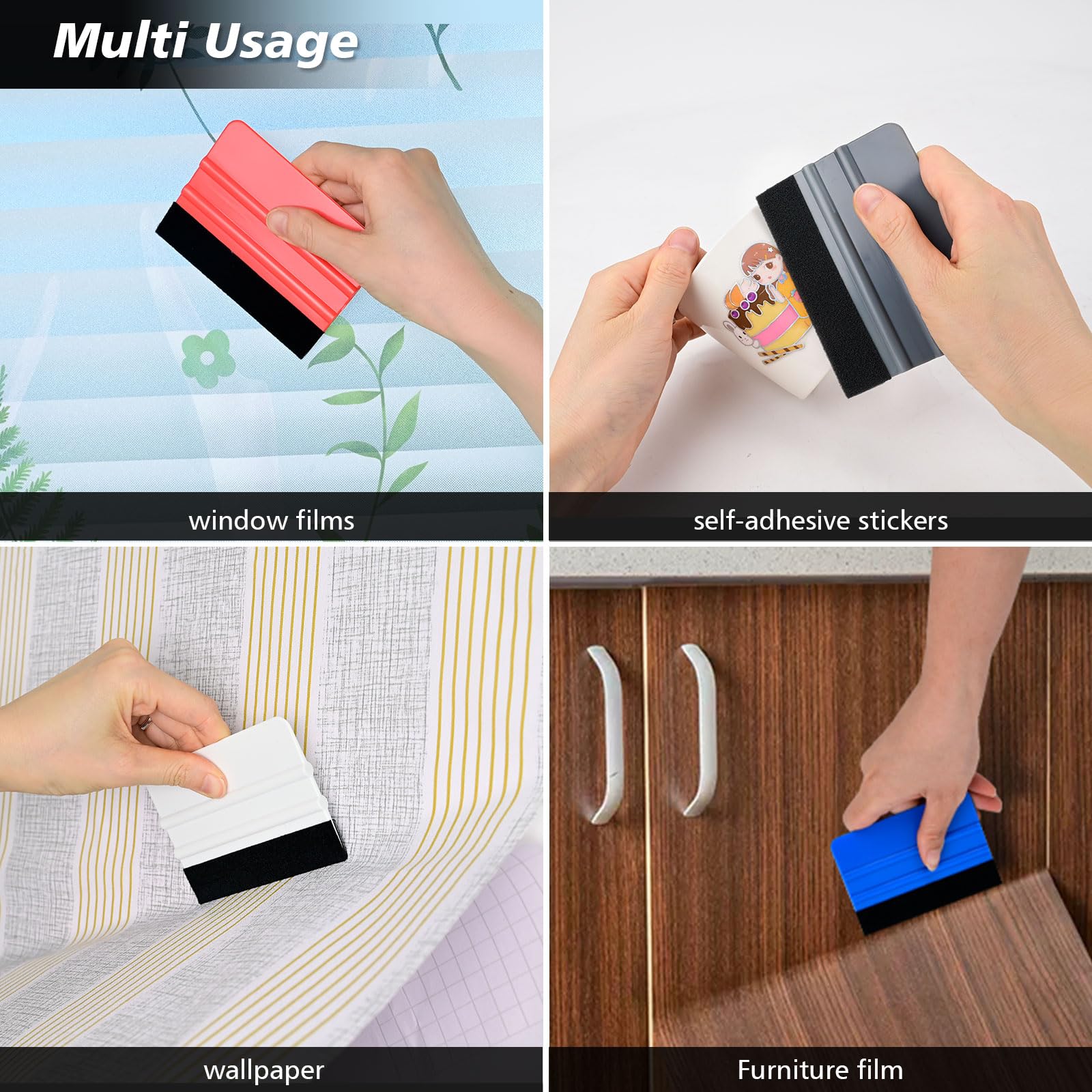 NEWISHTOOL 100 Stück Vinyl-Rakel für Vinyl, flexibler Kunststoff-Rakel mit Stofffilz für Vinylfolie und Blasenentfernung, grafische Aufkleber, Schaber, klassische Vinyl-Wickelwerkzeuge