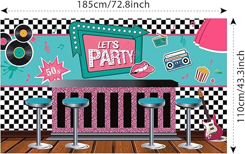 Miniatura 2 de Boao Decoraciones de fiesta de los años 50, pancarta de Rock and Roll de los años 50, telón de fondo mecedor de los años 50, pancarta retro para