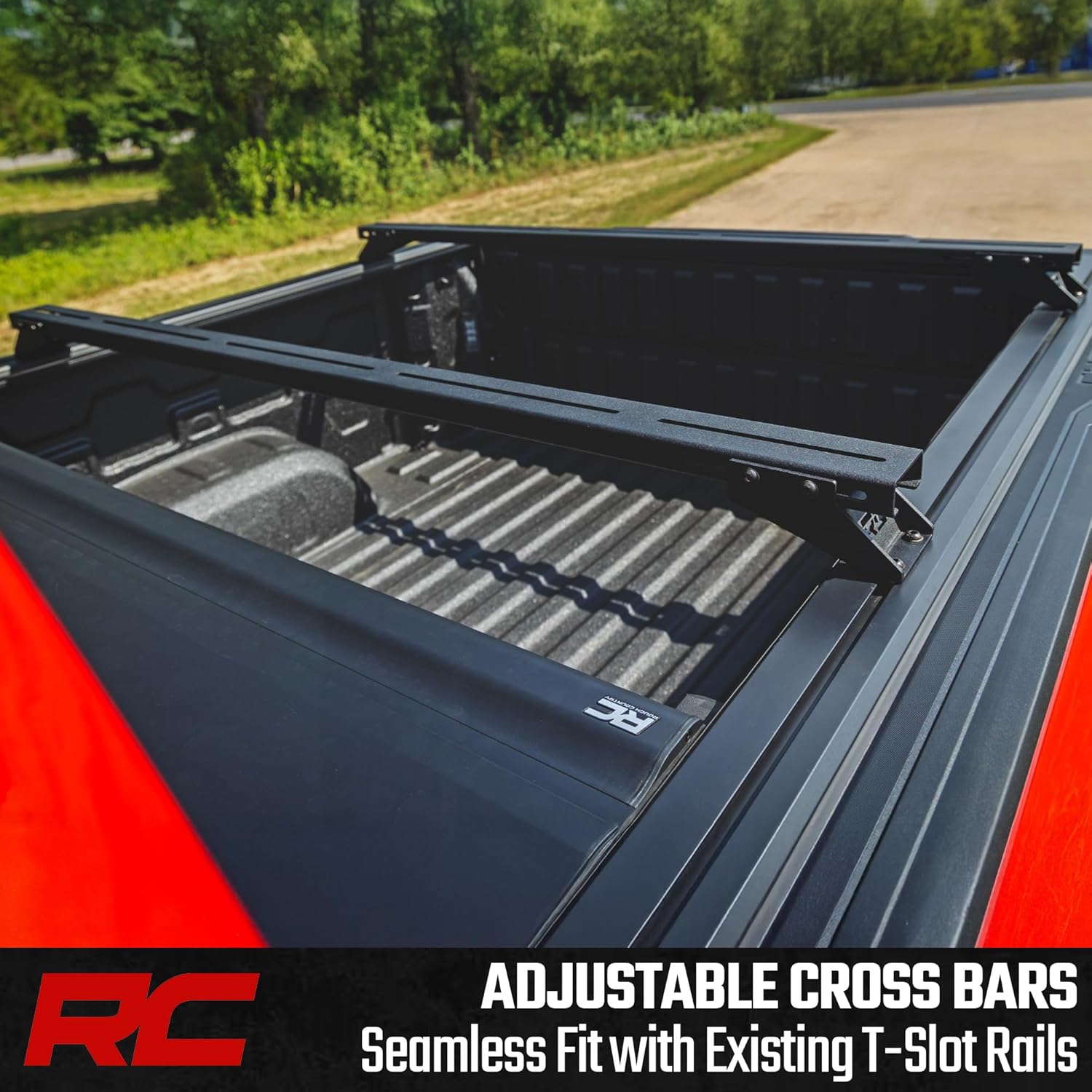 Rough Country Adjustable T-Slot Crossbars for Pickup Truck Beds – Fits 57.25"–65.25" Tracks, 3.25" Tall Cargo Rails, Universal T-Slot Mounting for Racks & Accessories