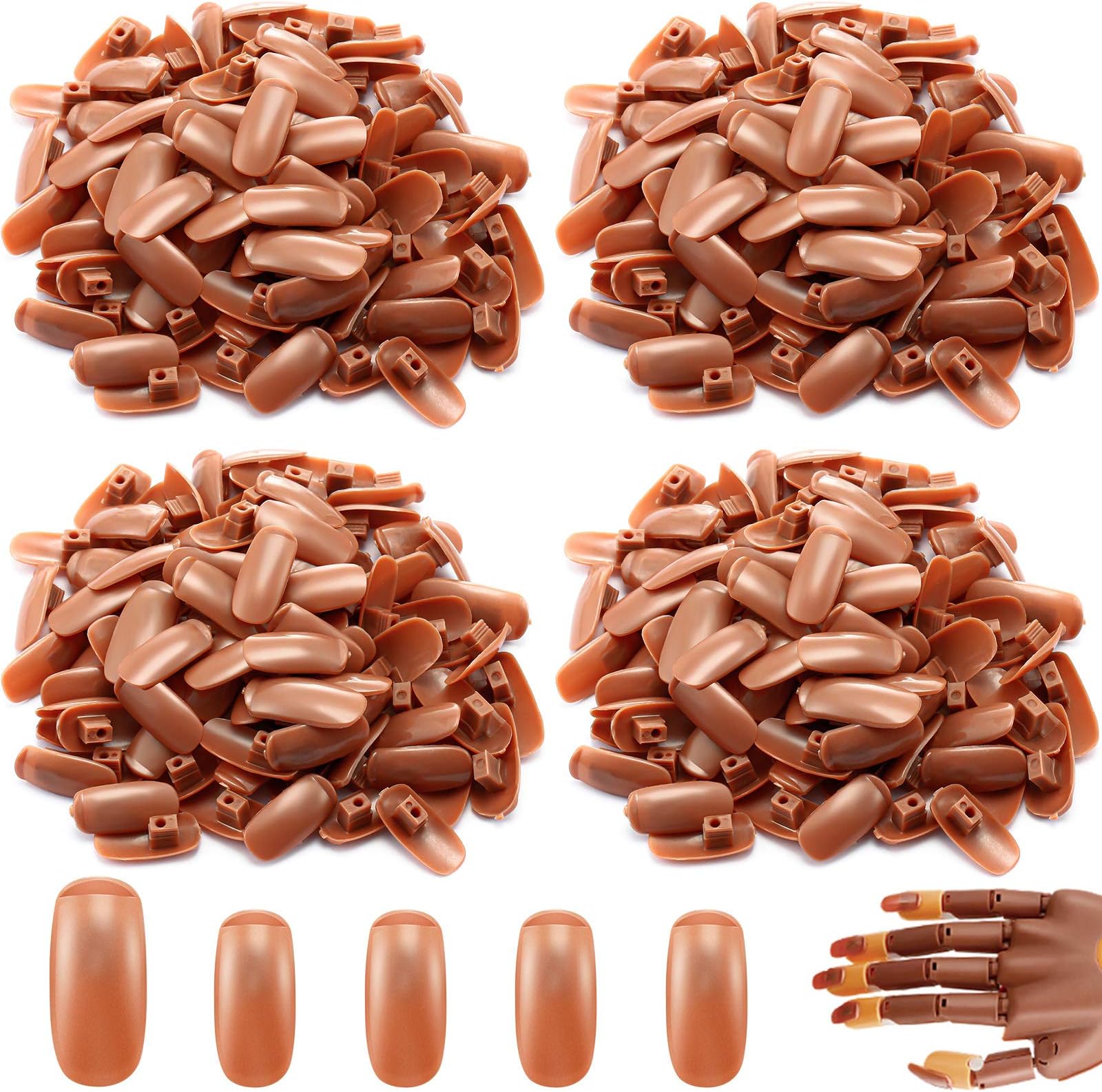 400 Pieces Replacement Refill Nail Tips False Fake for Flexible Nail Training Hand Practice Display Manicure Supply DIY (Brown)