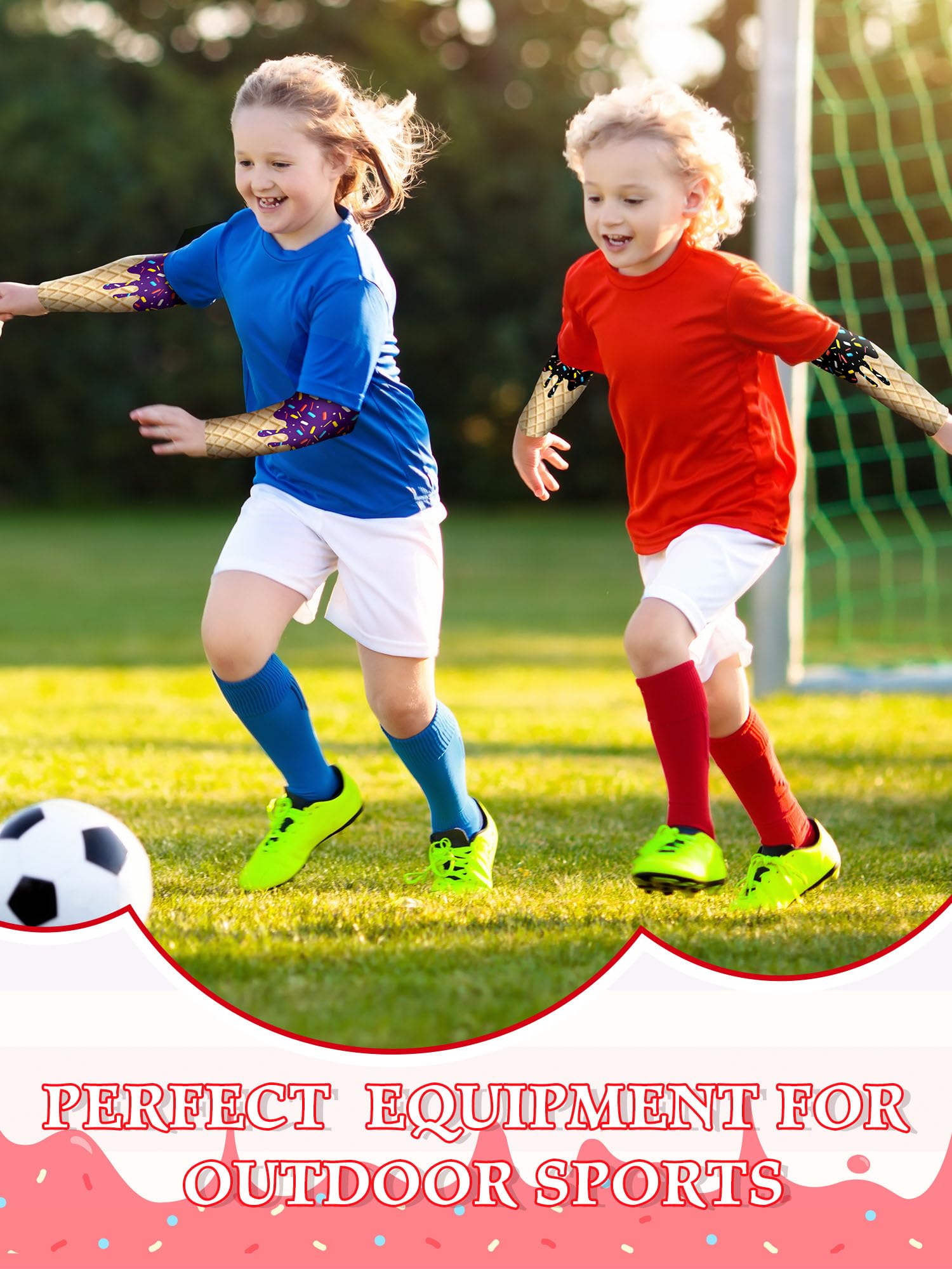 JaGely 16 Paar Eiscreme-Armstulpen für Kinder, UV-Sonnenschutz, Fußball, Basketball, Baseball, Kompression, lange Ärmel, Jugendliche