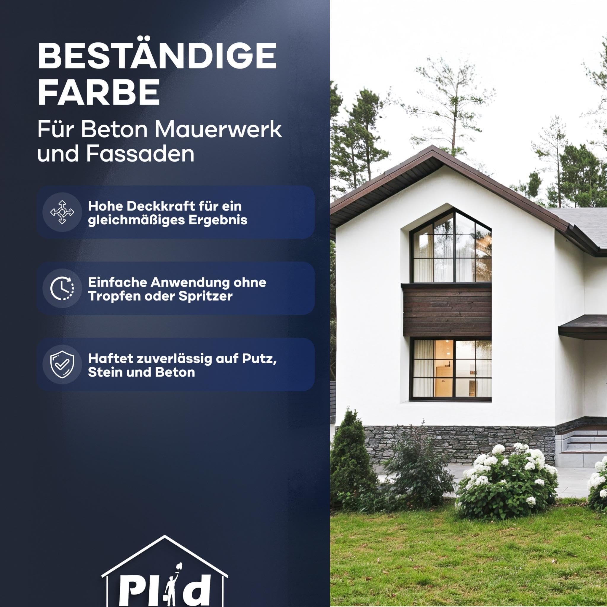 Plid® Silikon Fassadenfarbe Weiss matt 5L - Aussenfarbe wetterfest für Beton, Mauerwerk