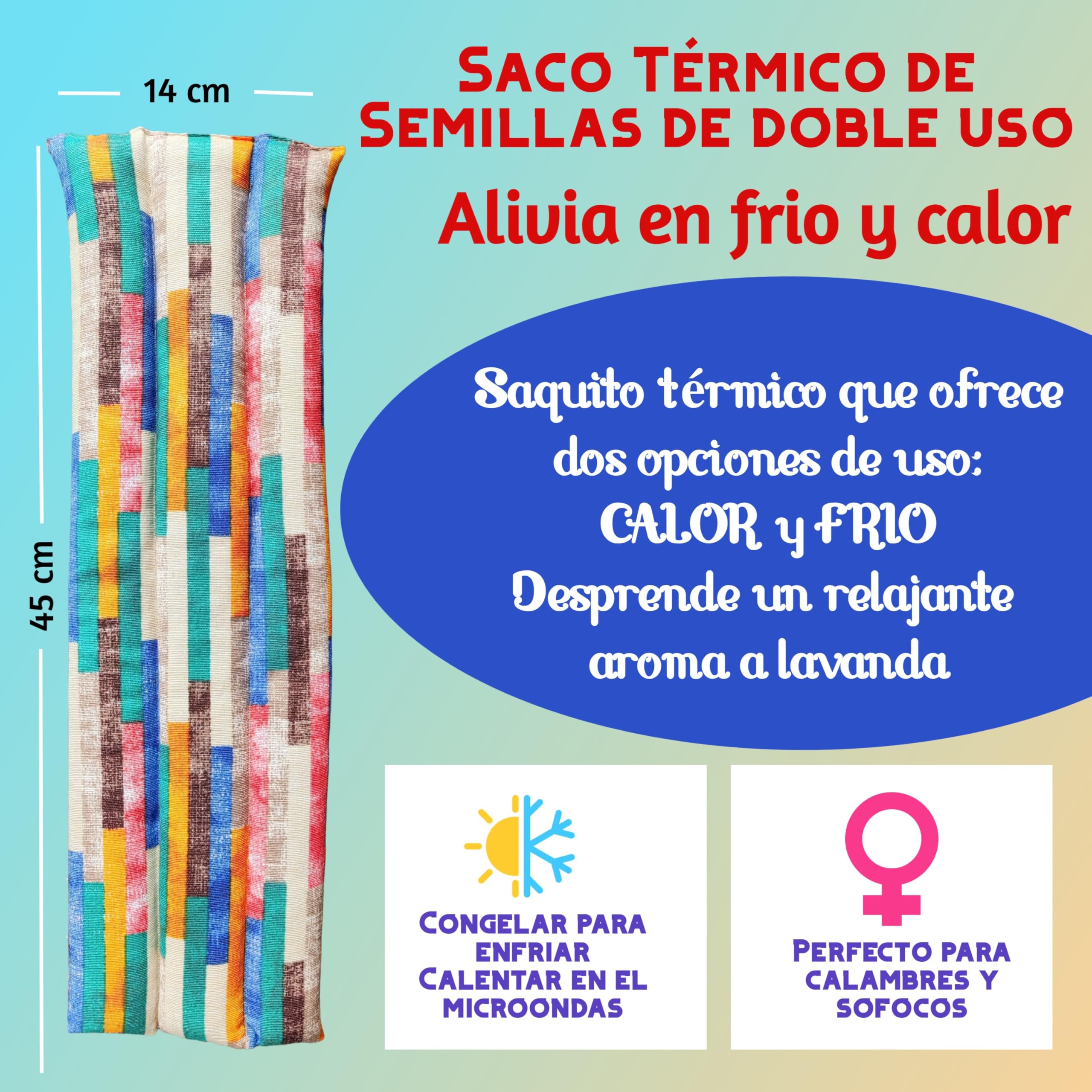 Sacco di semi per microonde 45 x 14 cm – Sacco termico cervicale con Lavanda – Borsa termica termica a caldo e freddo – Sacco termico per microonde – Cuscino termico mestruale – Sacco a microonde