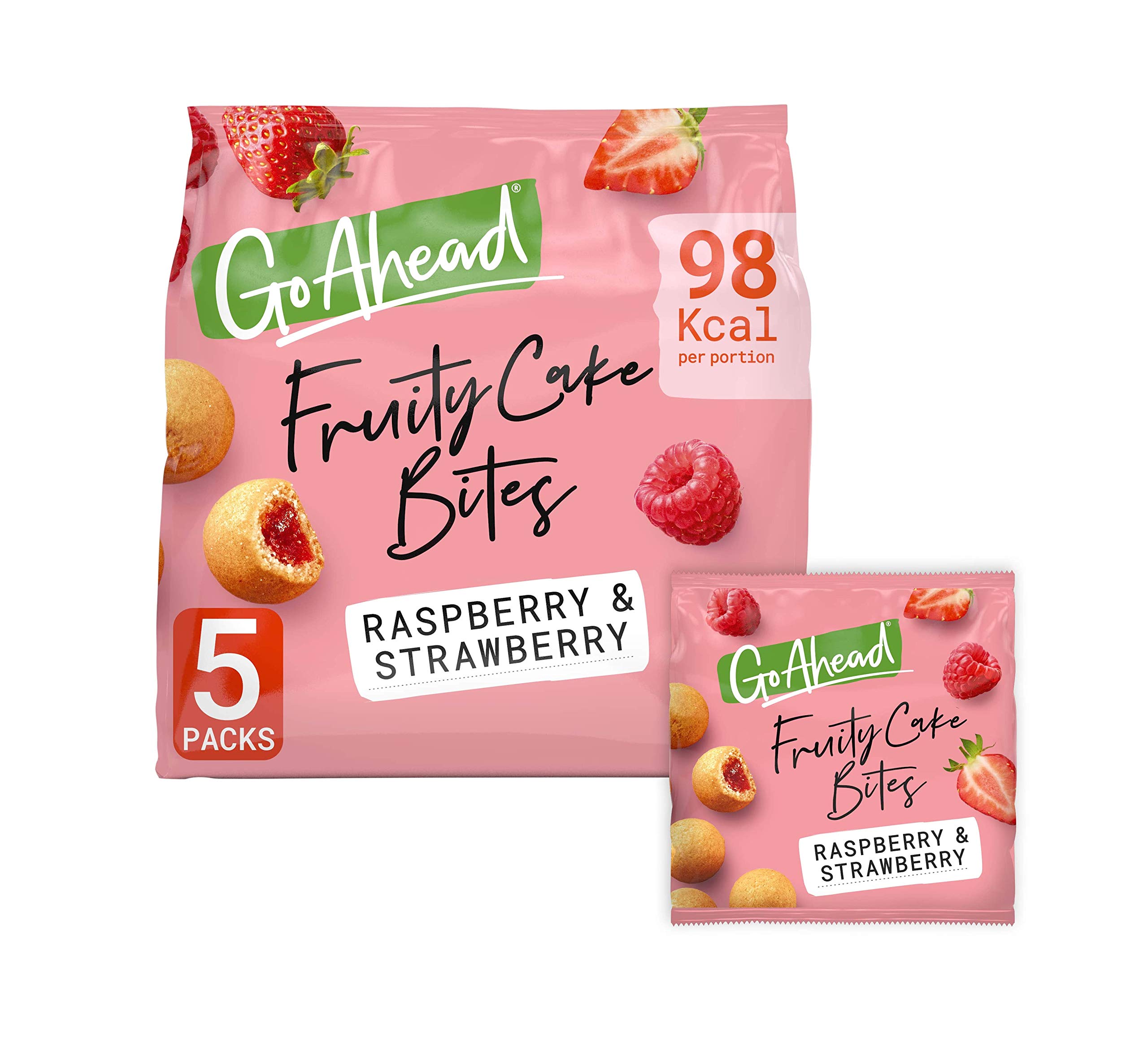 Go Ahead! Raspberry and Strawberry Fruity Cake Bites, 5 x 27.2 g