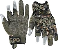 HANDLANDY Fingerless Camo Work Gloves for Men - Impact Resistant Utility Grip Padded for Tactical Shooting, Hunting, Driving, Airsoft (Large)