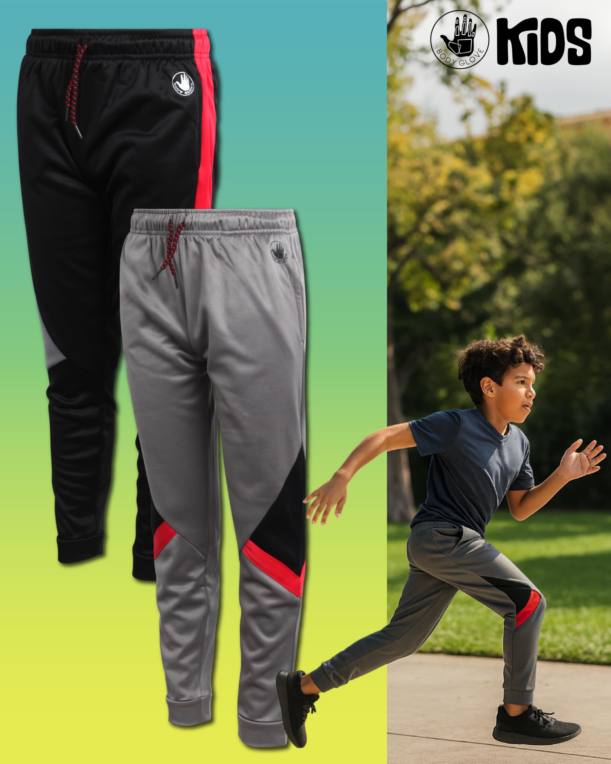 Body Glove Pantaloni della tuta per ragazzi, confezione da 4 pantaloni sportivi in tricot con coulisse in vita, morbidi e elasticizzati