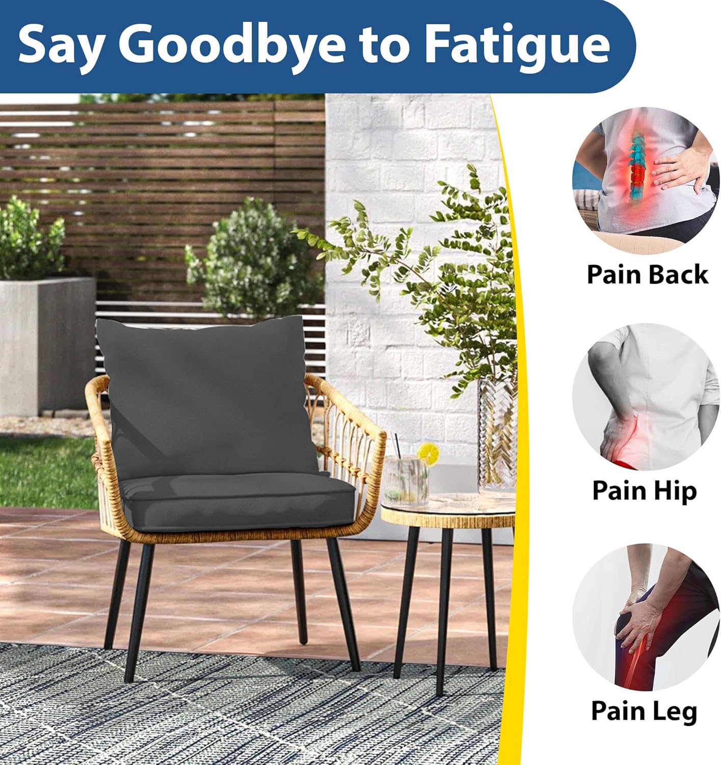 Outdoor Chair Cushion Set, Thickened 24 x 24 Inch Patio Furniture Cushions, Waterproof & Fade Resistant Outdoor Seat Cushions with Ties for Chair Sofa Couch, Dark Gray