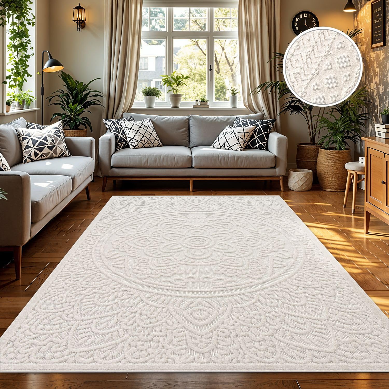 TT Home Tappeto Per Interni Ed Esterni Resistente Alle Intemperie Balcone Camera Da Letto Motivo Scandi Boho Unicolore Aspetto, Colore:Crema 3, Dimensione:200x290 cm