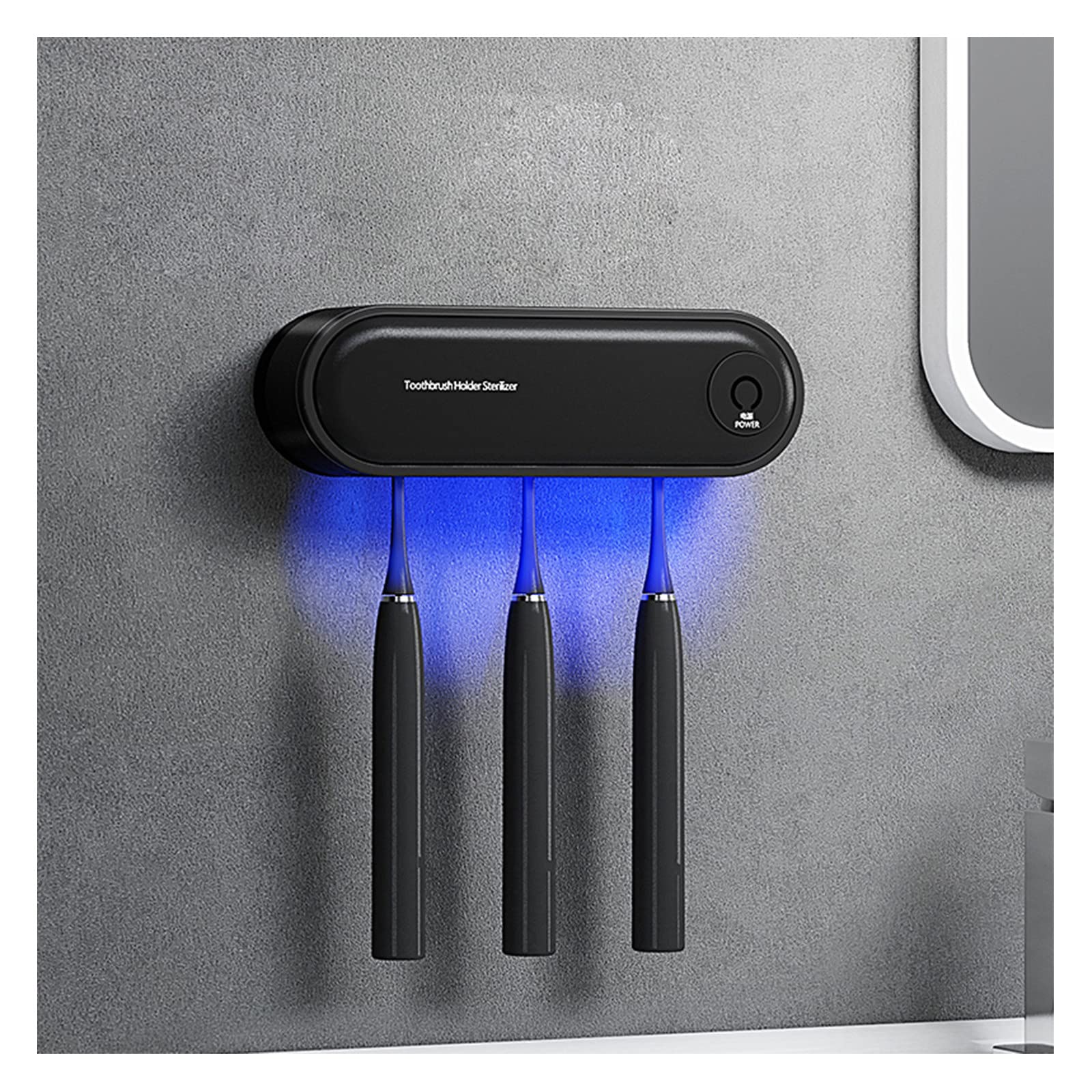 Porta Cepillo de Dientes, Soporte Cepillo de Dientes con Función Esterilizador Secado, Estuche Cepillo Dientes USB Recargable con LED, Organizador Baño Negro