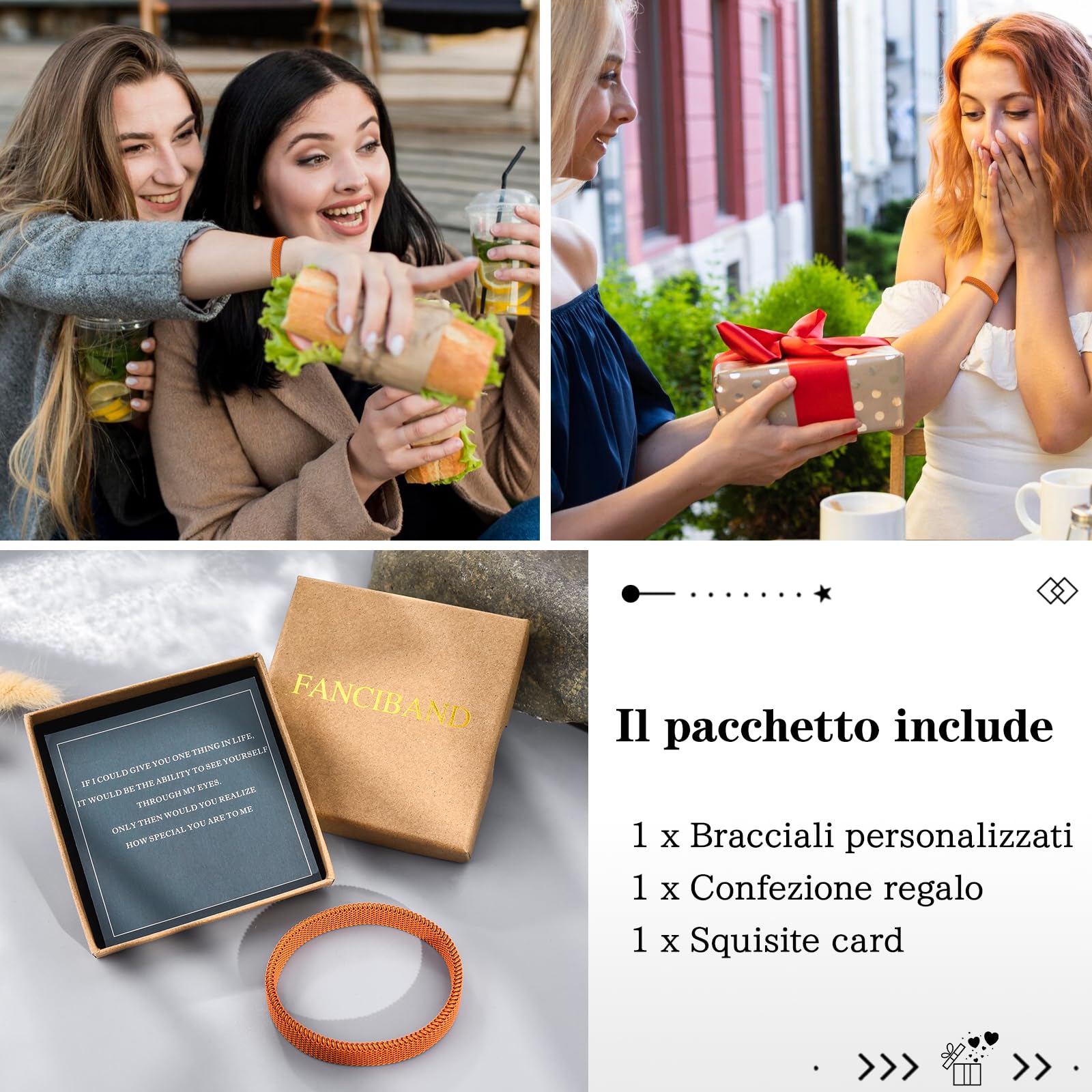 FANCIBAND Pulsera de mujer de acero inoxidable elástica hecha a mano, pulsera de amistad personalizada, 10 mm, regalo para esposa, novia, mejor amiga