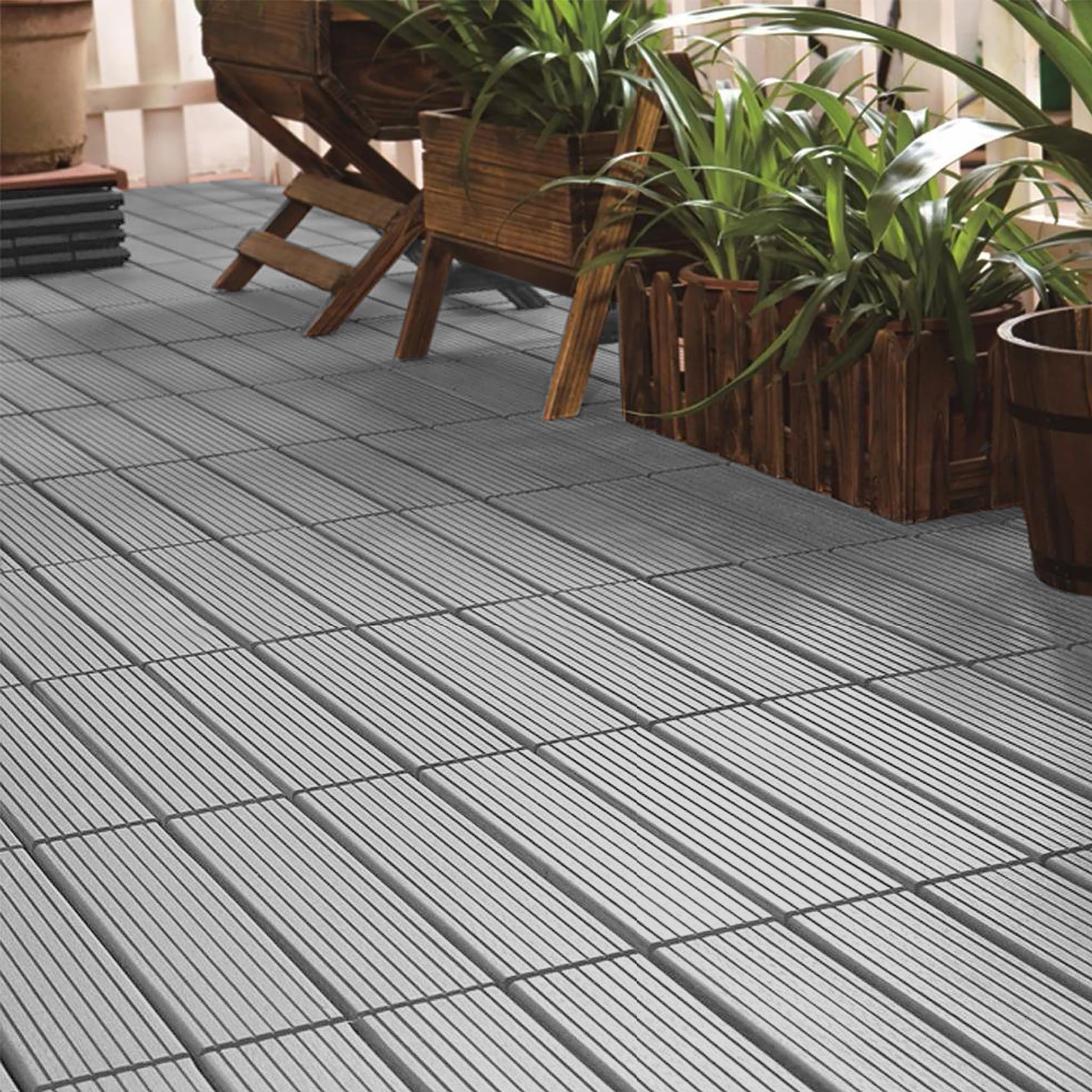 YRHome Płytki tarasowe WPC, płytki WPC o wyglądzie drewna, 30 x 30 cm, płytki o wyglądzie drewna, płytki na klik, 2 m², płytki balkonowe, system zatrzaskowy, płytki tarasowe, płytki na klik, tworzywo