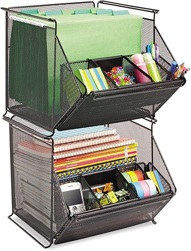 Safco 2164BL Onyx - Contenedor apilable de malla con 4 compartimentos, 14 x 15 1/2 x 11 3/4, color negro