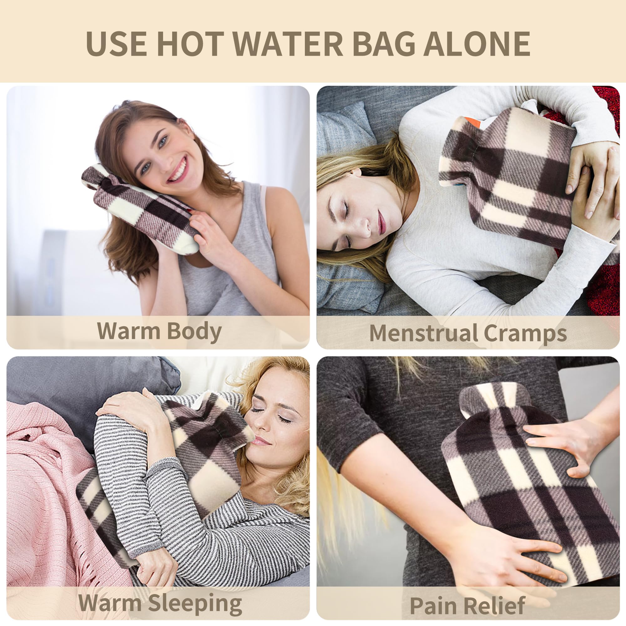 Bolsa de agua caliente, bolsa de agua caliente de goma con cubierta suave para la cintura para cuello y hombros, espalda, manos, piernas, cintura cálida (2 L)