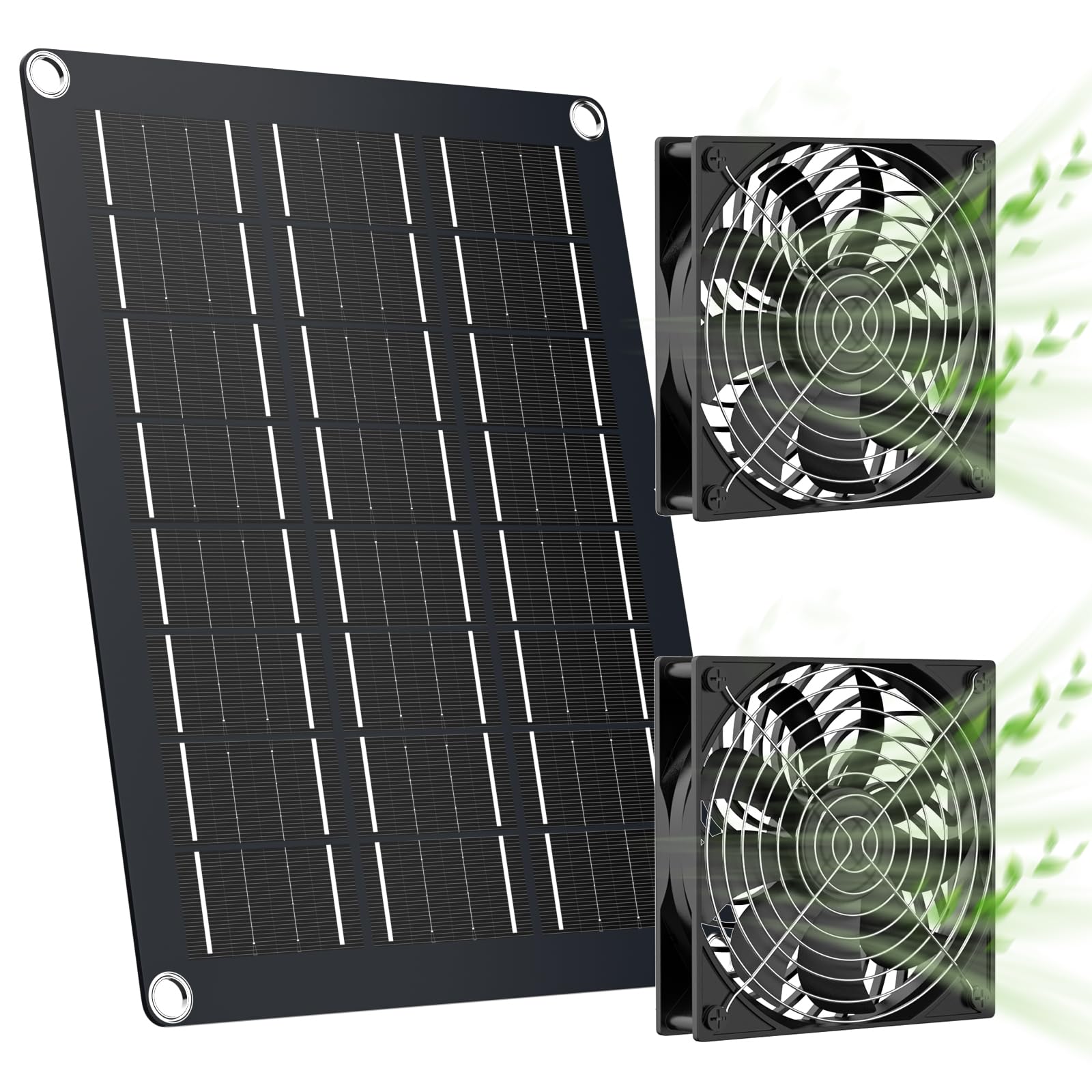 MARBERO 4.7 Inch Solar Powered Fan Kit, 15W Solar Panel with 2 Waterproof Fans, Intake or Exhaust Air Fan wtih 13 Ft Cable for Outside Backyard Chicken Coops, Greenhouses, Dog Houses, Pet Houses